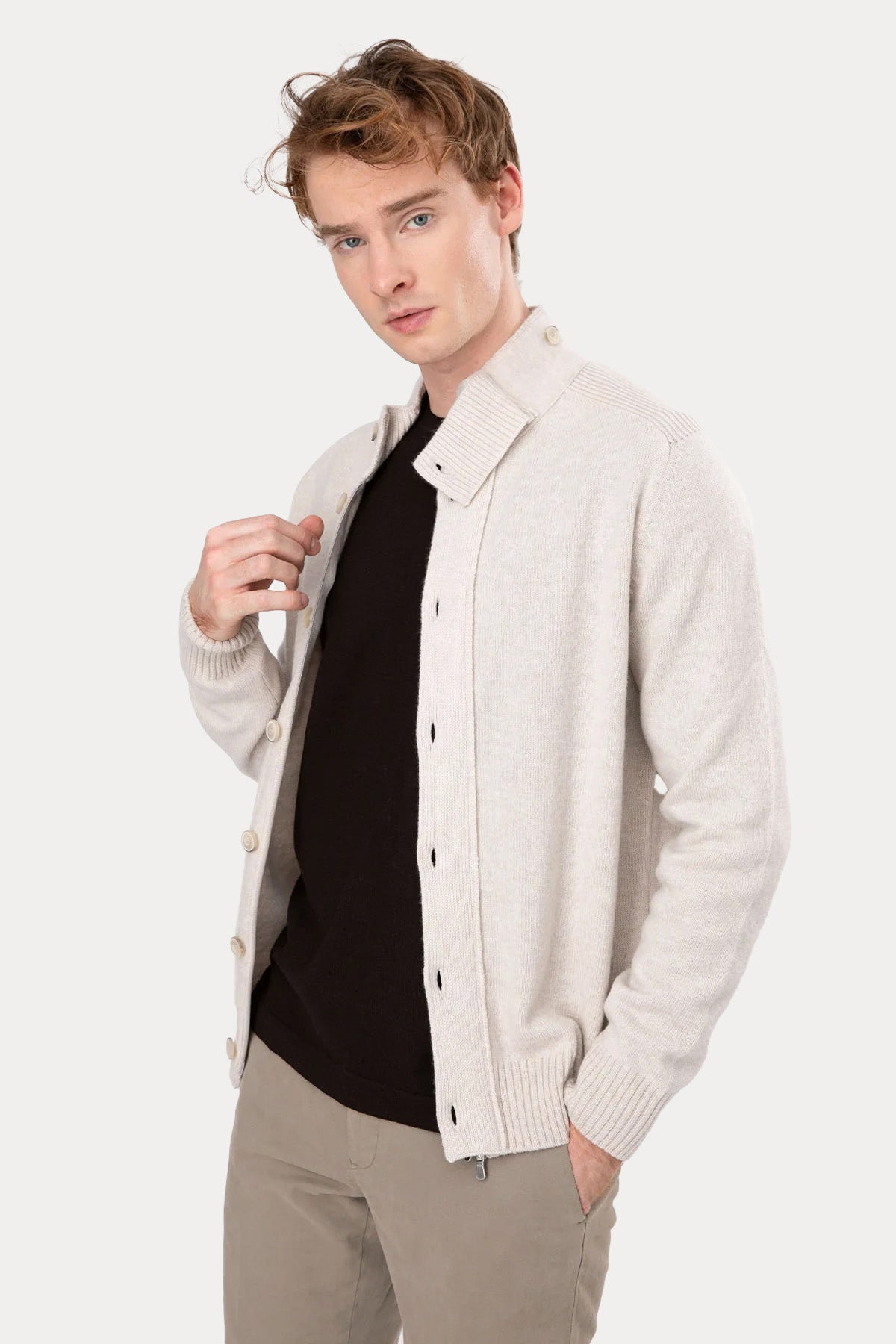 Gran Sasso Dik Yaka Örgü Yün Triko Ceket