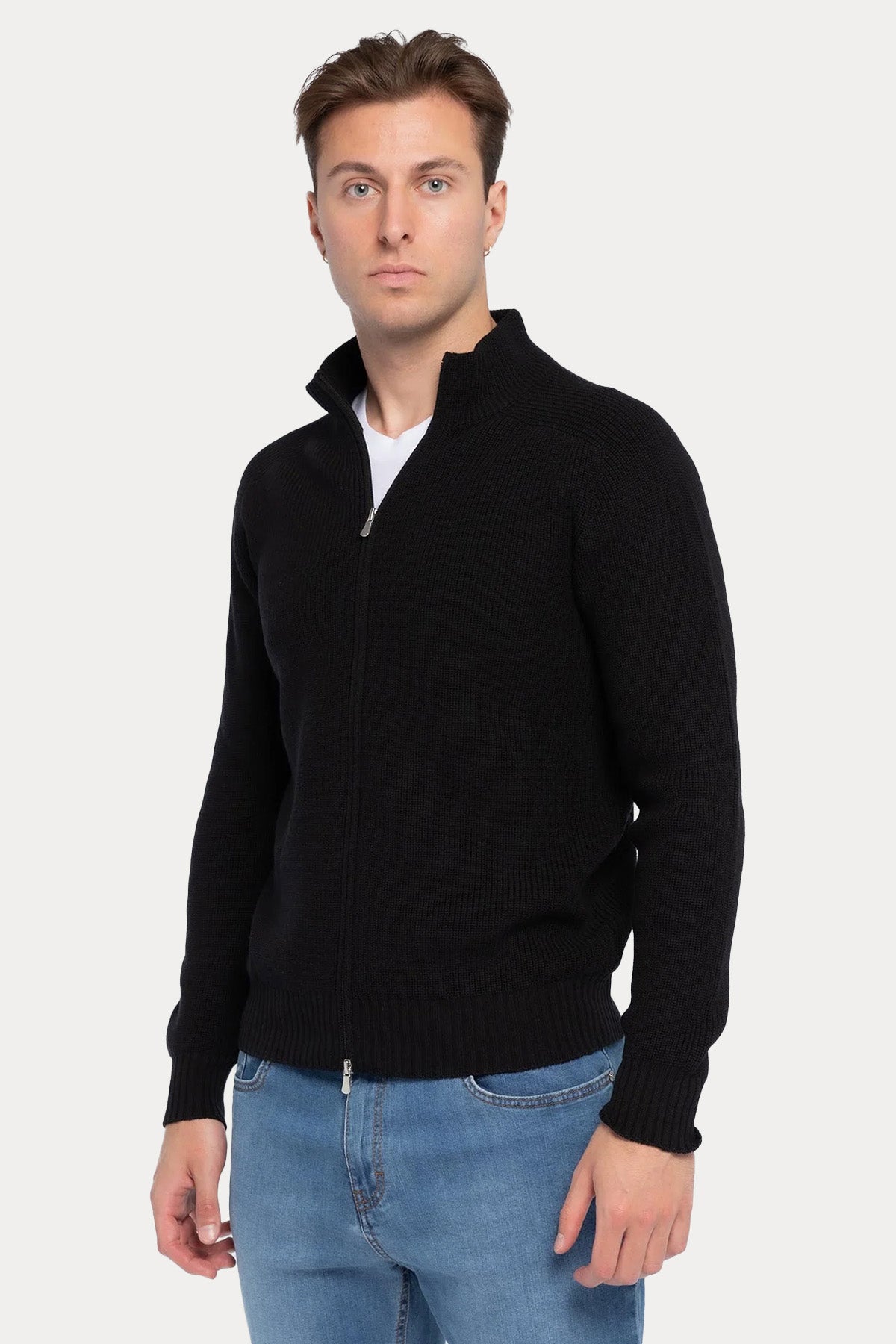 Gran Sasso Dik Yaka Su Geçirmez Örgü Yün Triko Ceket