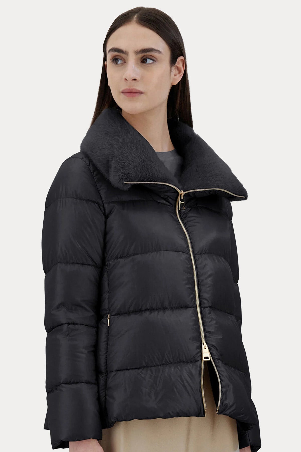 Herno Kürklü Peluş Yaka Puffer Mont