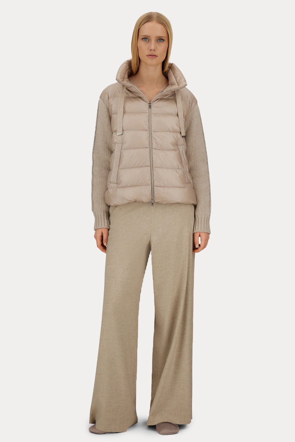 Herno Büzgülü Dik Yaka Yün Örgü Kollu Puffer Ceket