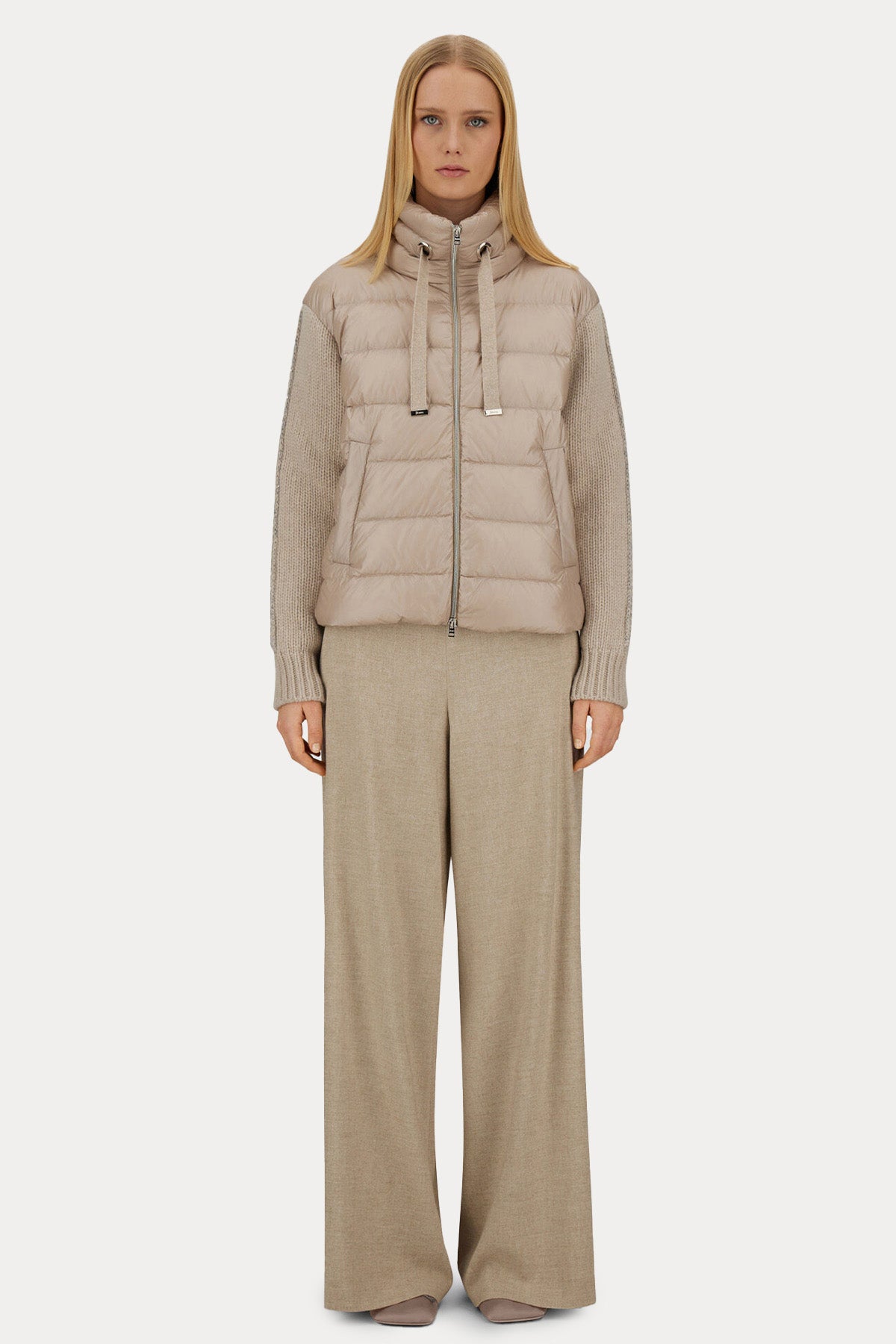 Herno Büzgülü Dik Yaka Yün Örgü Kollu Puffer Ceket