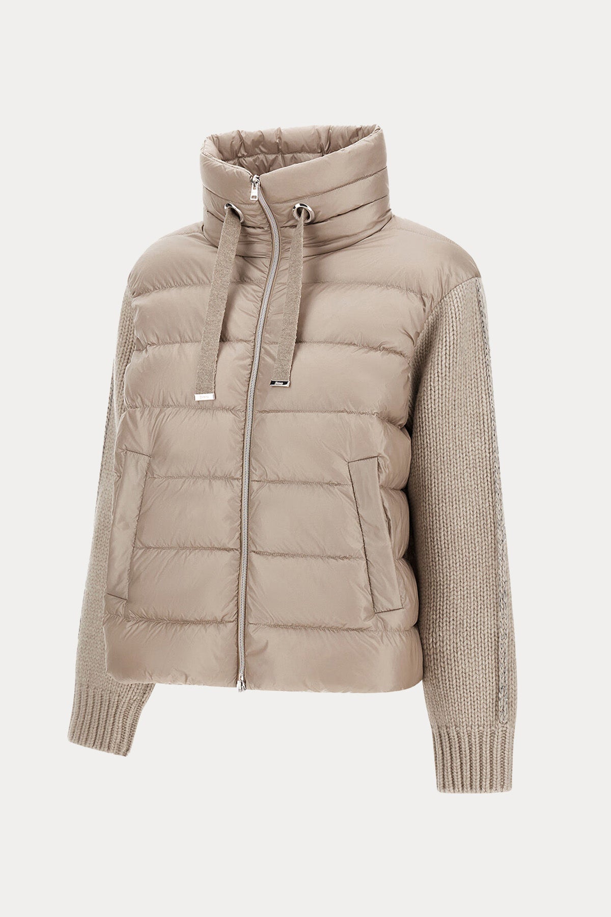 Herno Büzgülü Dik Yaka Yün Örgü Kollu Puffer Ceket