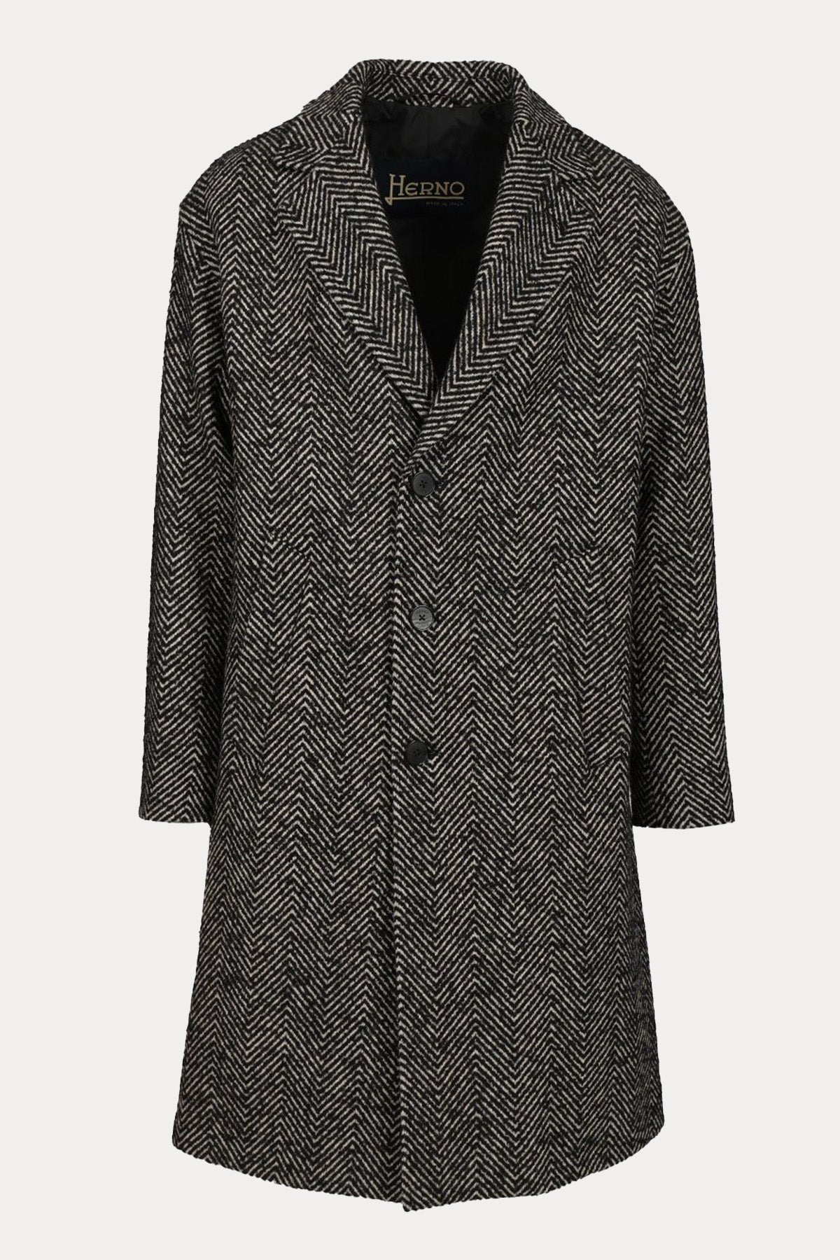 Herno Relaxed Fit Balıksırtı Desenli Yün Palto