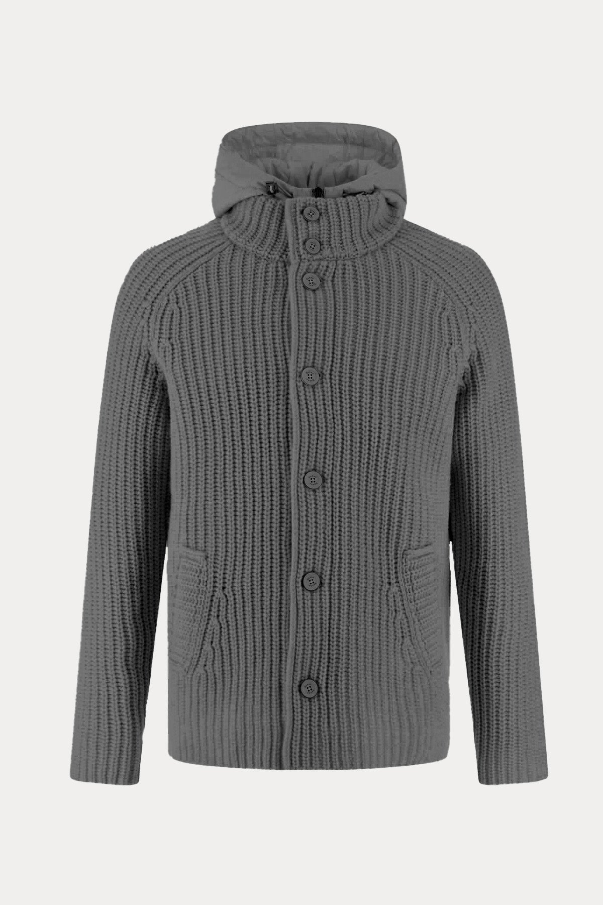 Herno Demonte Kapüşonlu İç Parçalı Örgü Yün Ceket