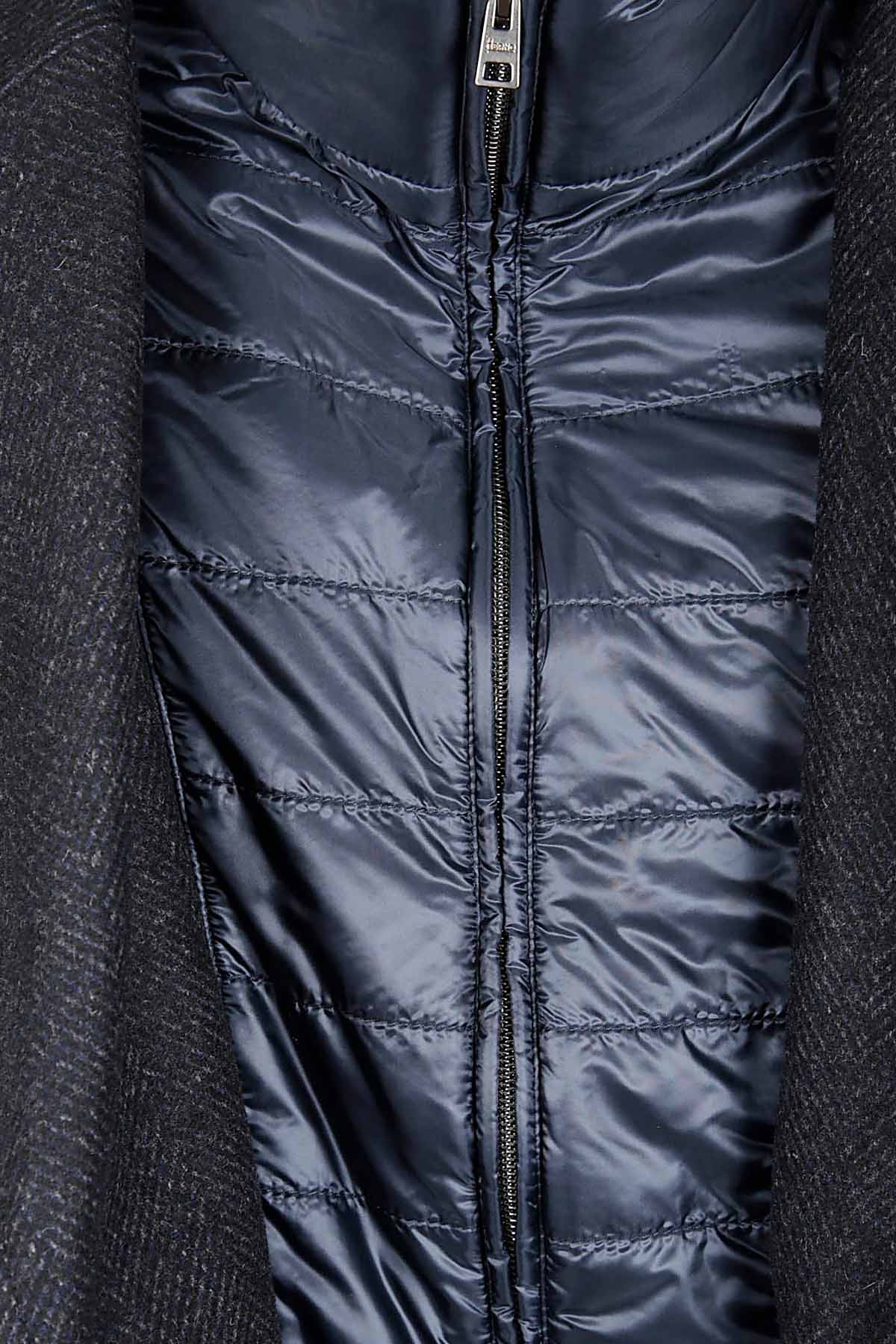 Herno Balıksırtı Desenli Demonte Puffer İç Parçalı Yün Kaban