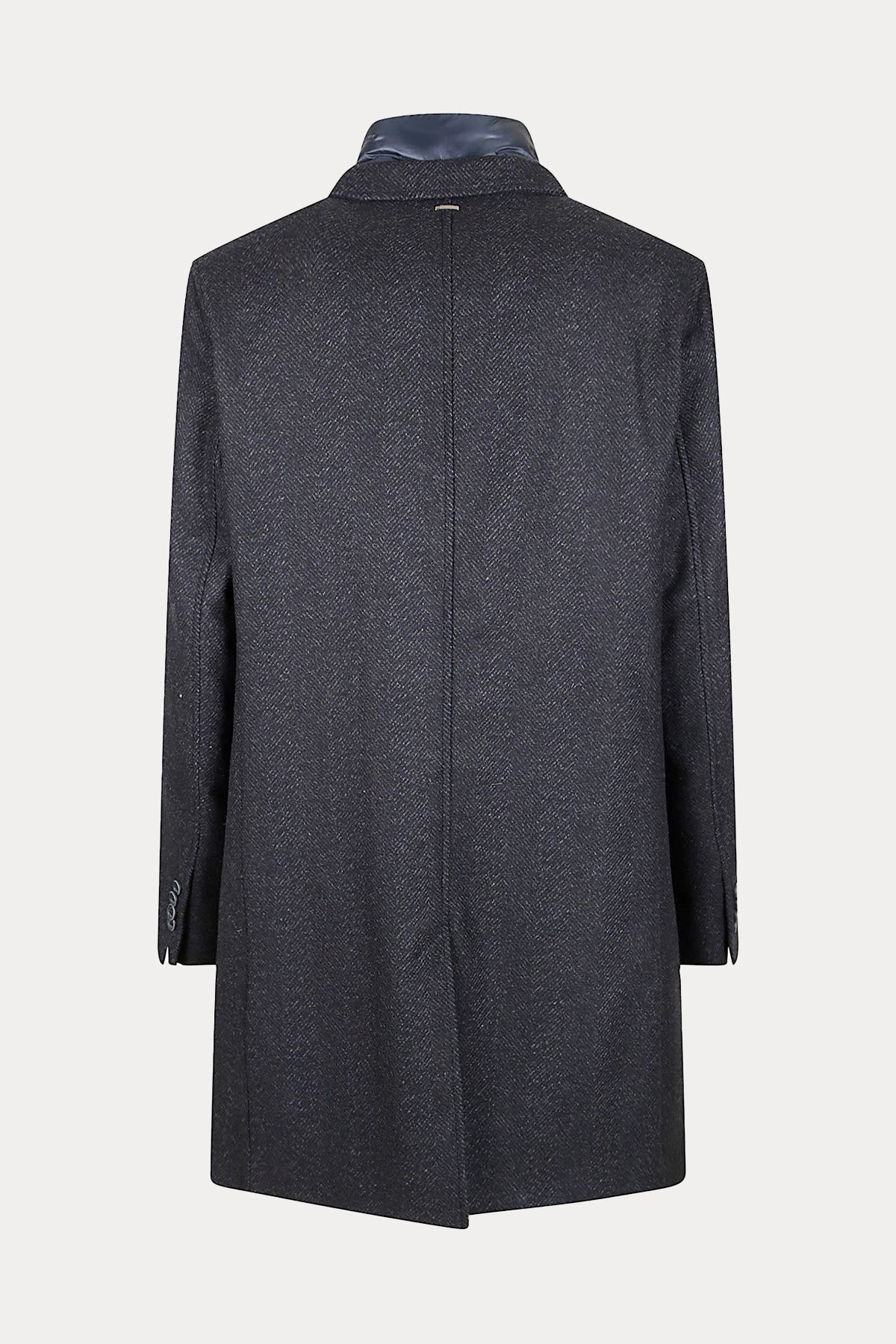 Herno Balıksırtı Desenli Demonte Puffer İç Parçalı Yün Kaban