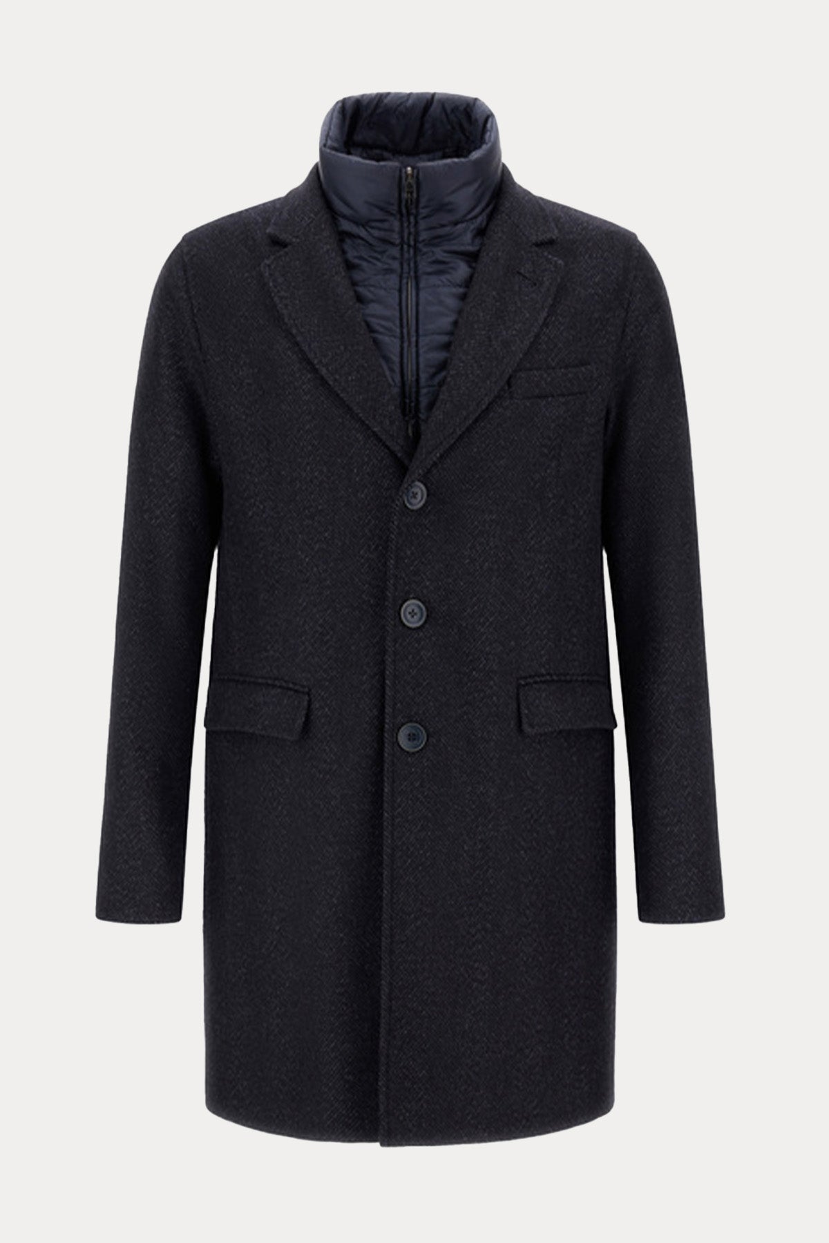 Herno Balıksırtı Desenli Demonte Puffer İç Parçalı Yün Kaban