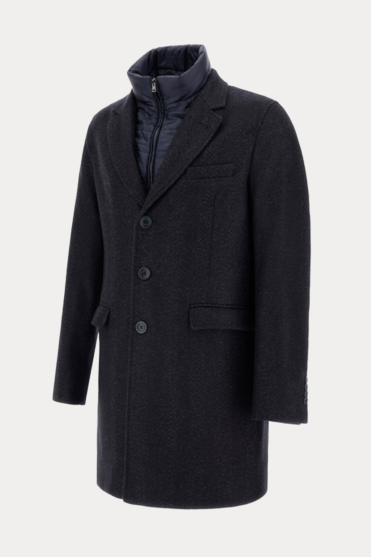 Herno Balıksırtı Desenli Demonte Puffer İç Parçalı Yün Kaban