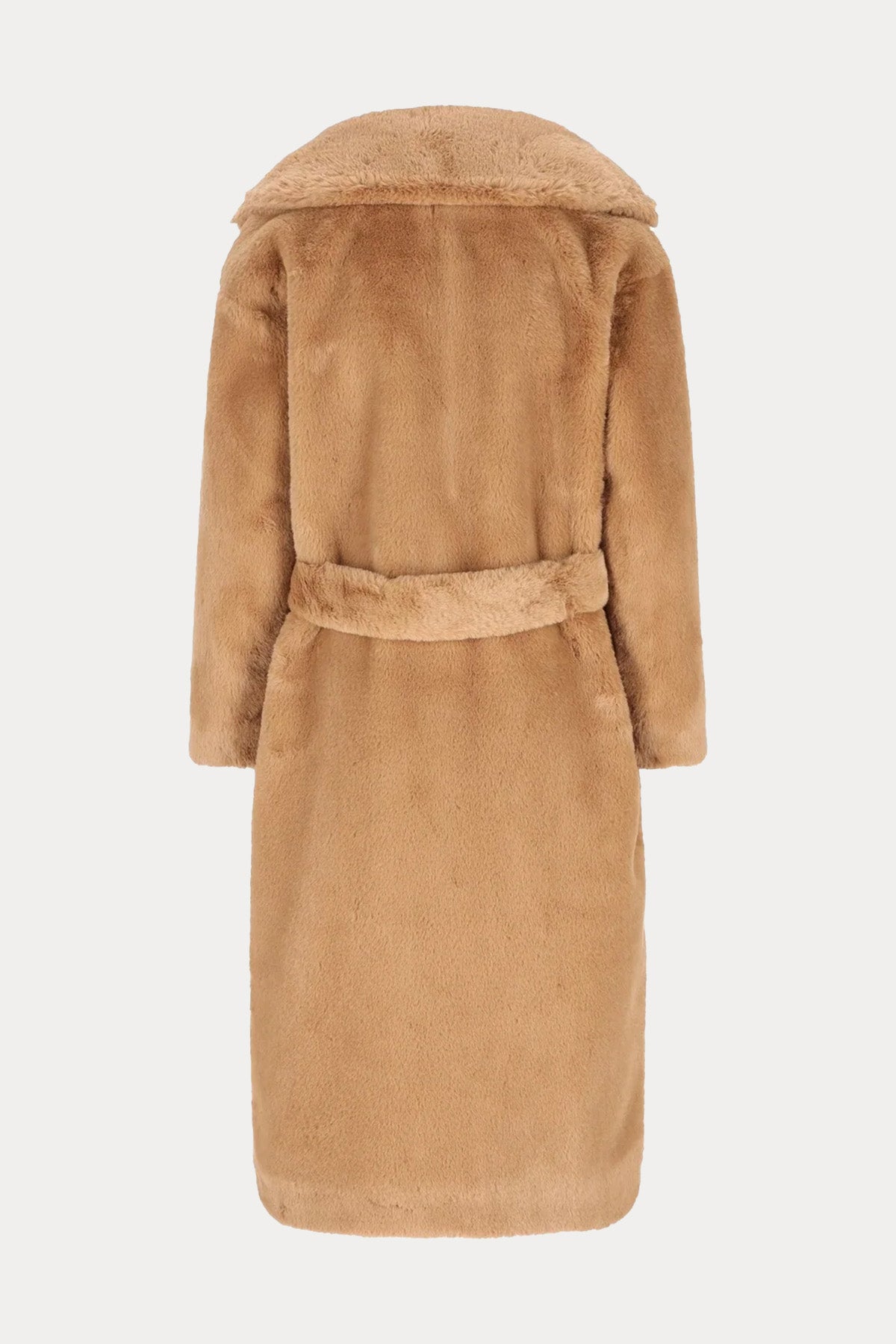Herno Geniş Yakalı Kemerli Peluş Manto