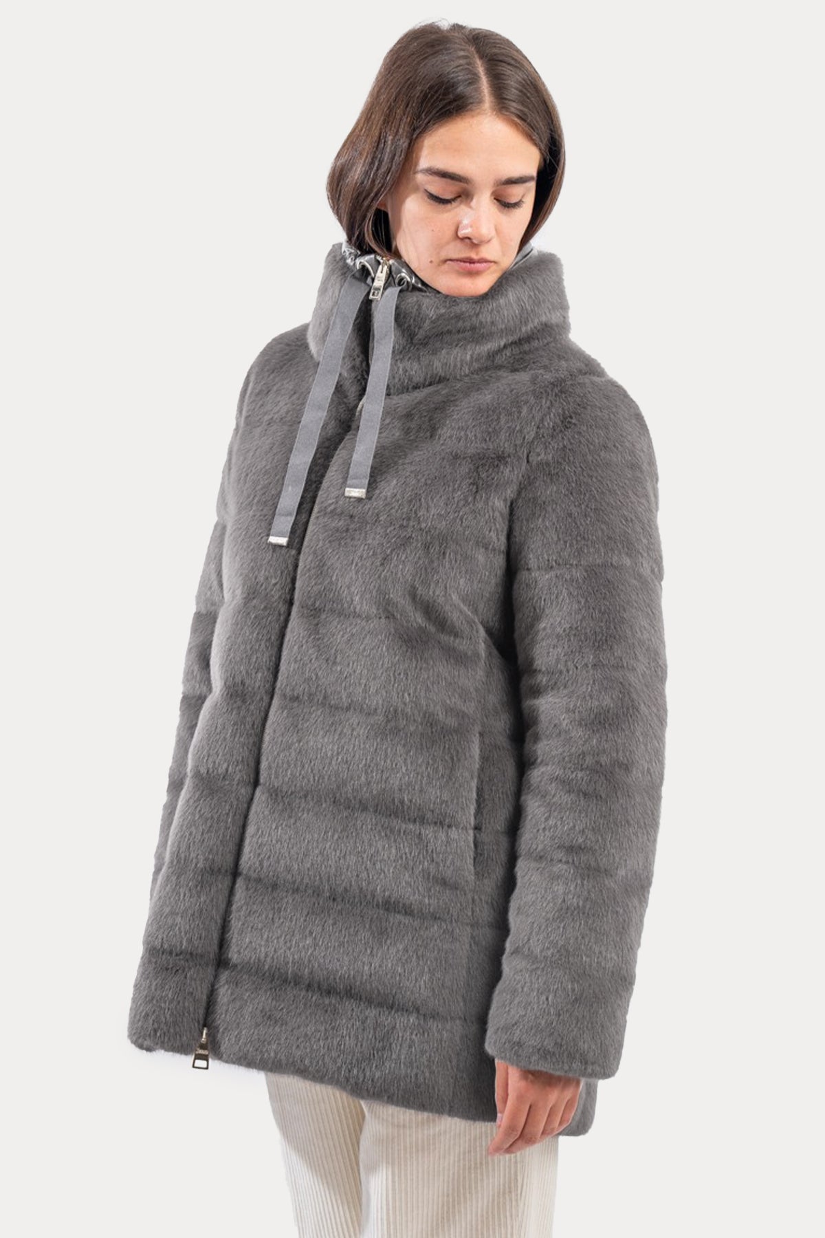 Herno Regular Fit Dik Yaka Peluş Puffer Mont