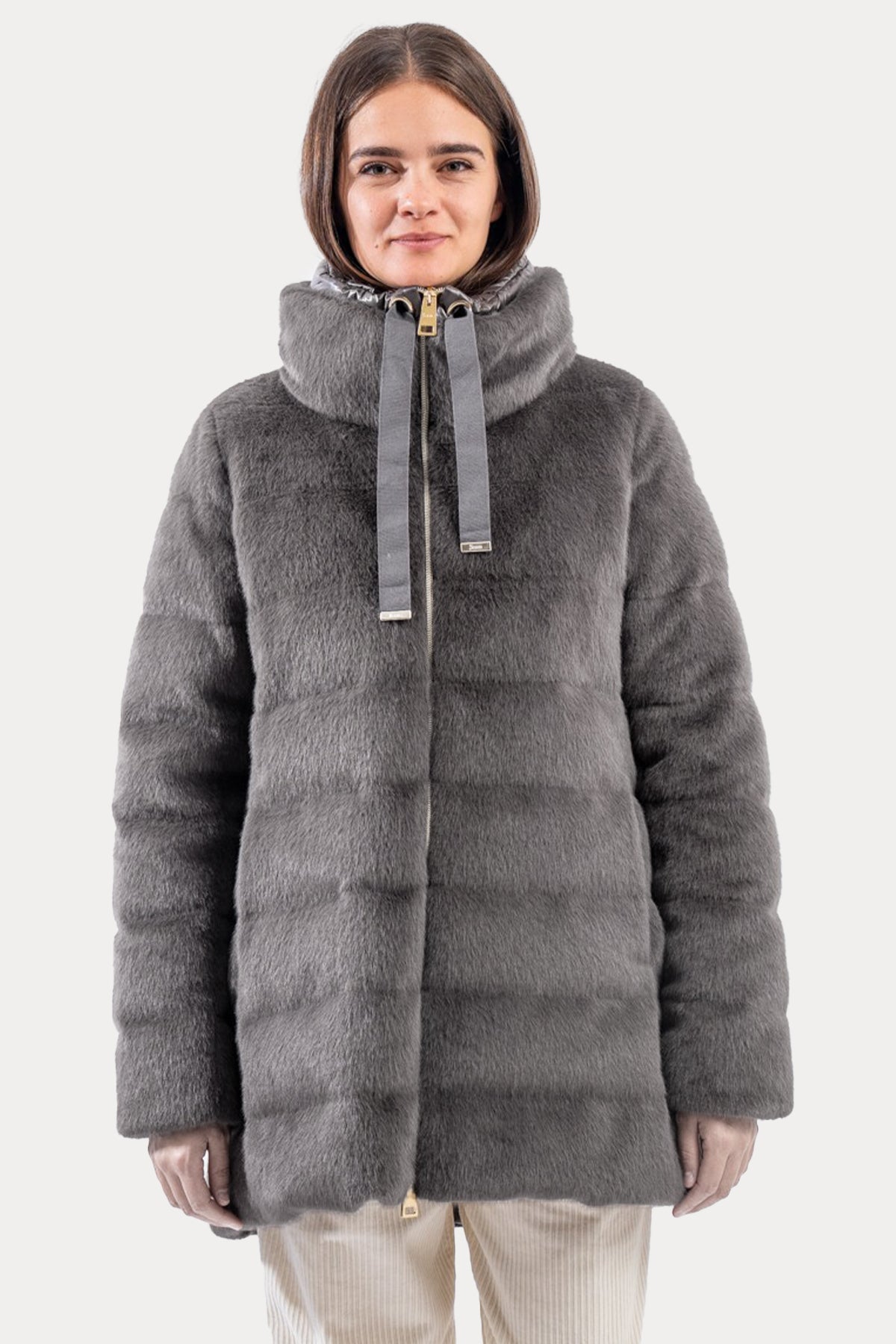 Herno Regular Fit Dik Yaka Peluş Puffer Mont
