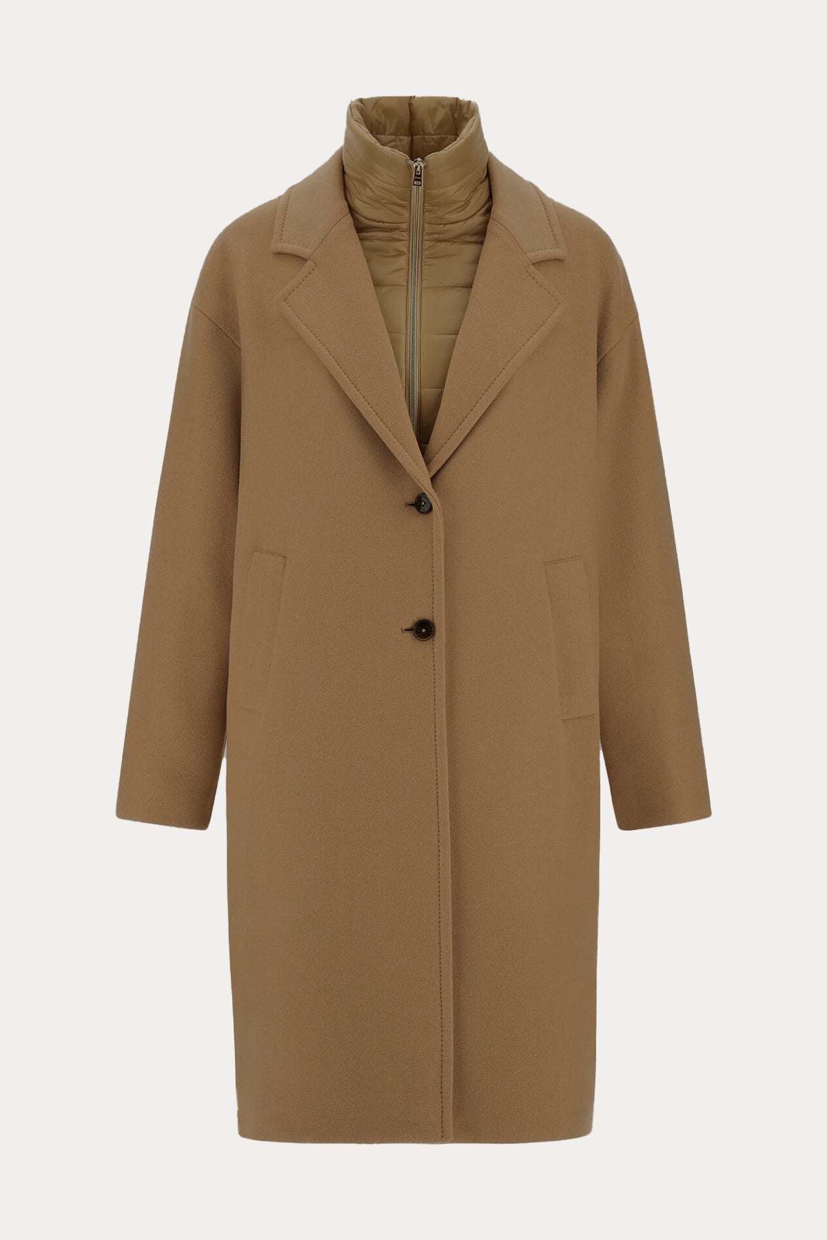 Herno Regular Fit Dik Yaka Demonte İç Parçalı Yün Kaban