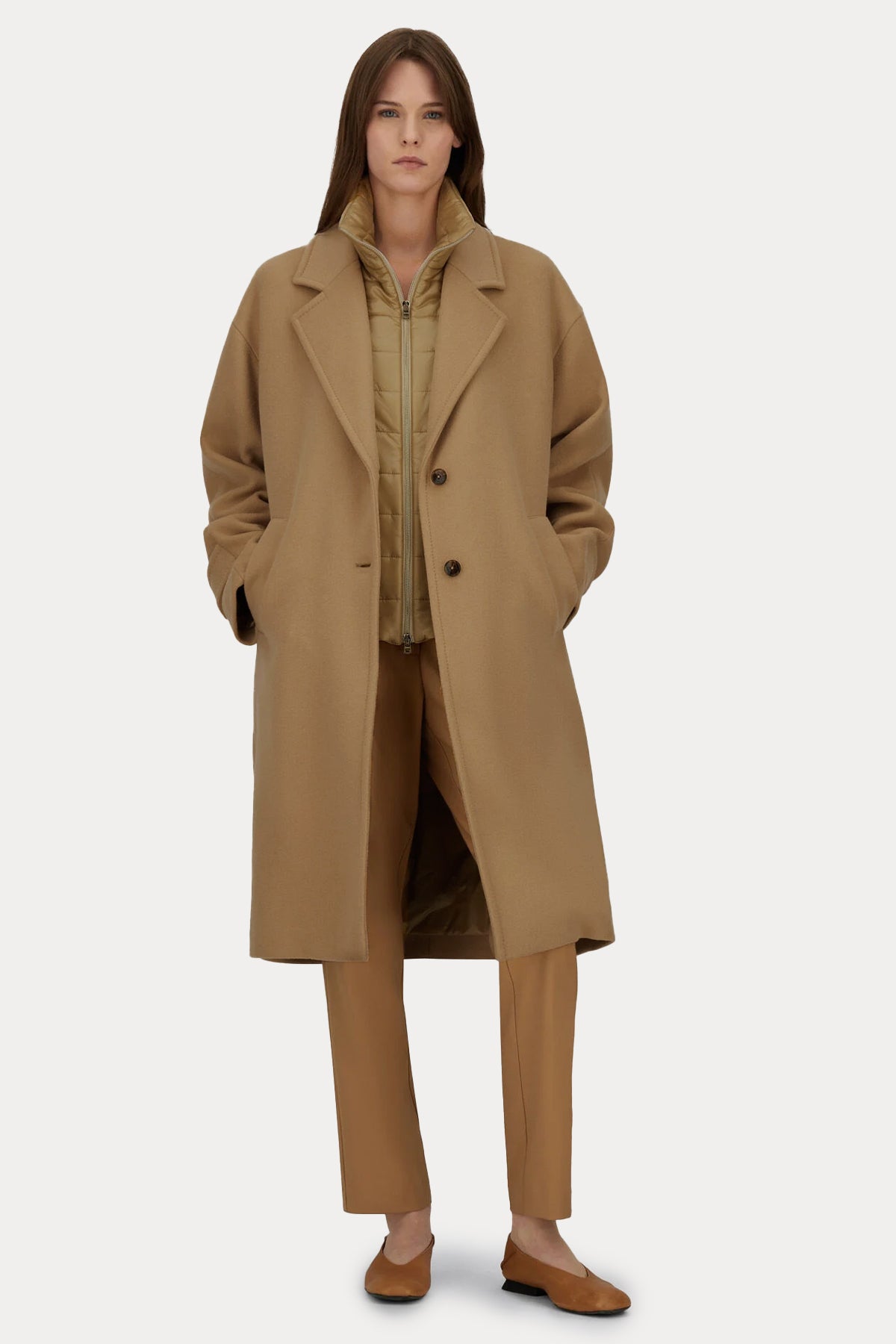 Herno Regular Fit Dik Yaka Demonte İç Parçalı Yün Kaban