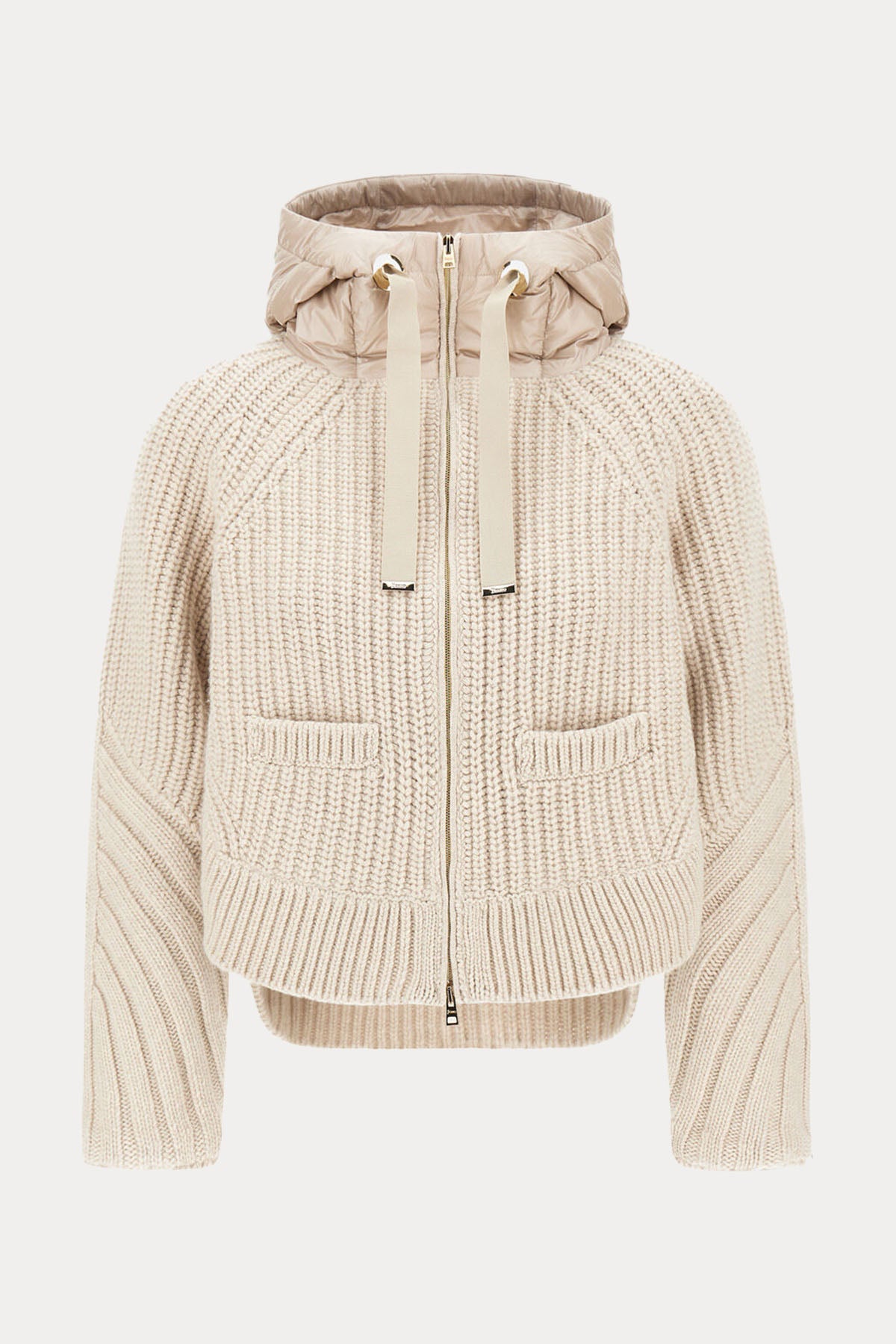 Herno Relaxed Fit Kapüşonlu Puffer Örgü Yün Triko Ceket