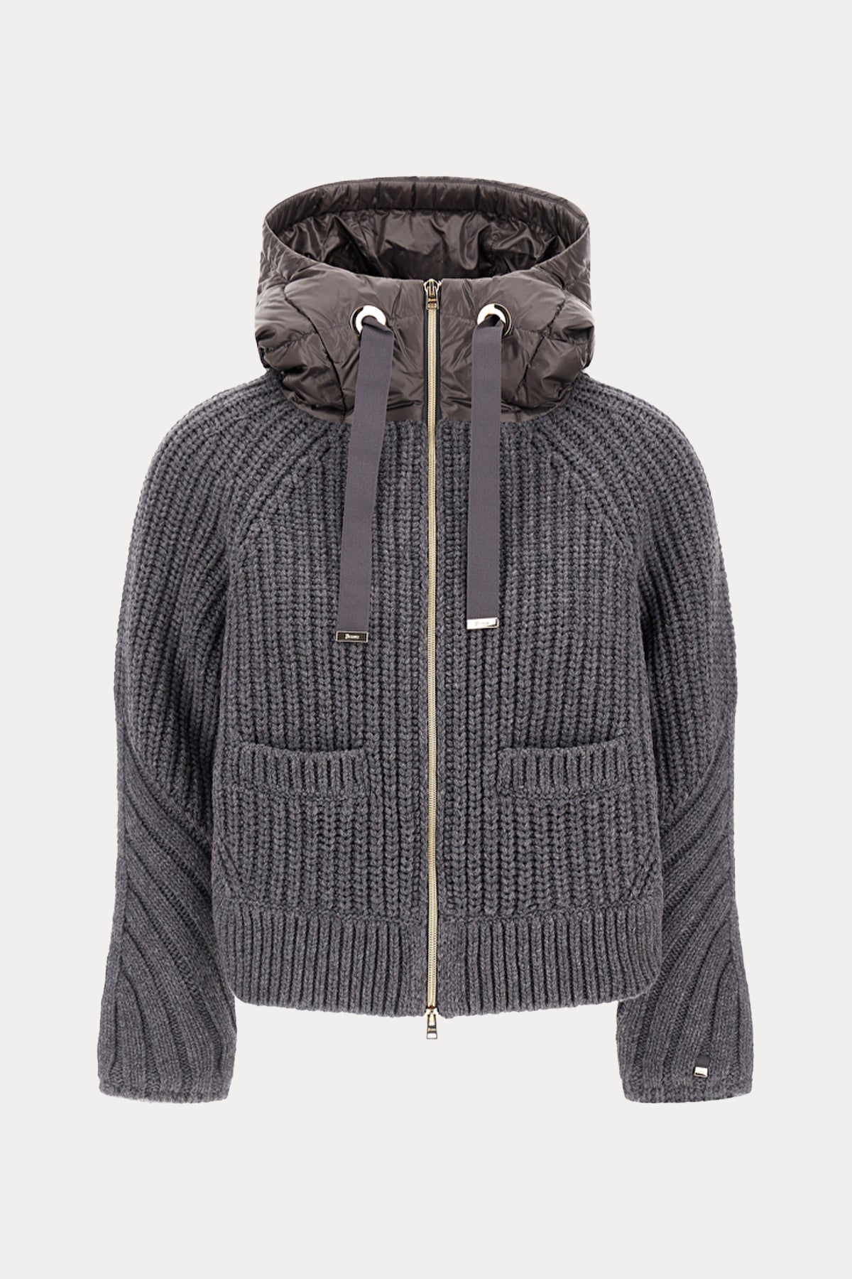 Herno Relaxed Fit Kapüşonlu Puffer Örgü Yün Triko Ceket