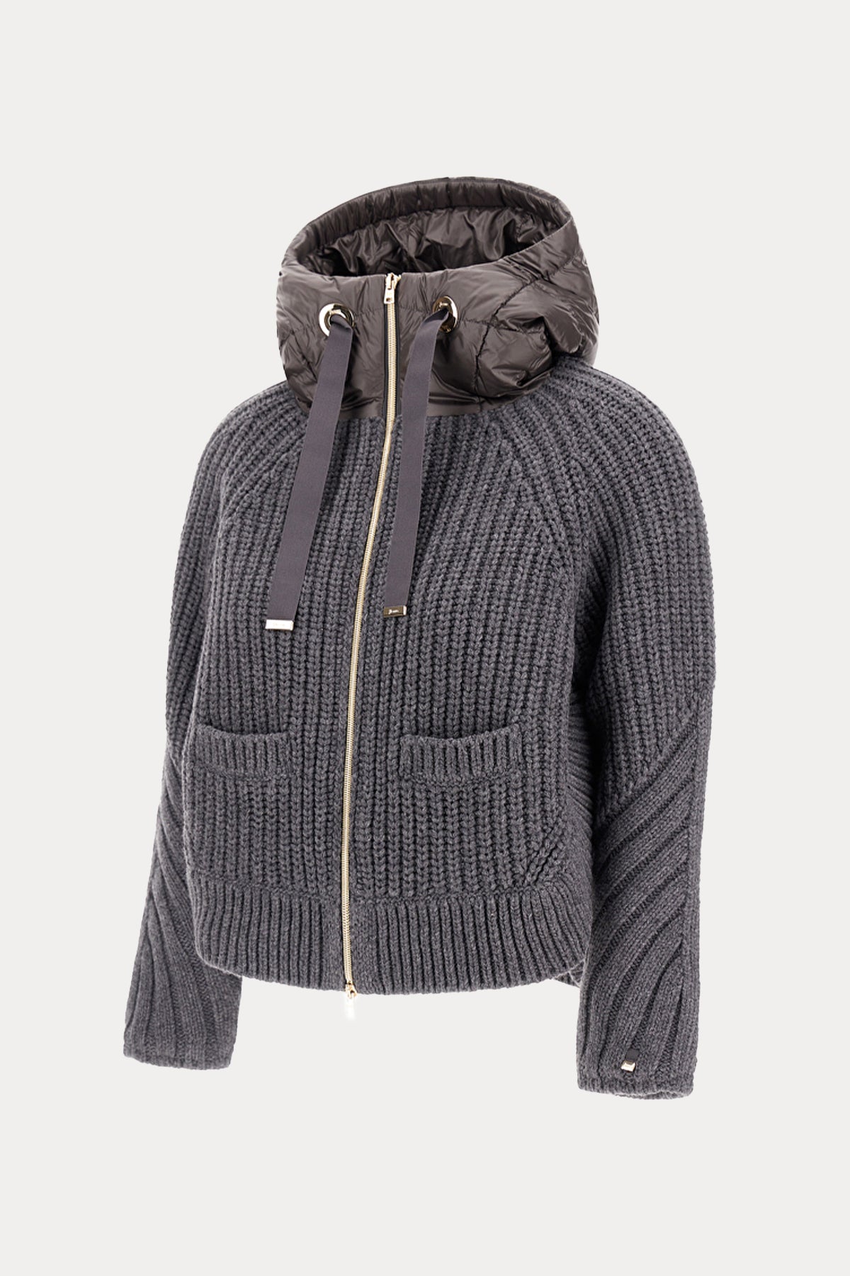 Herno Relaxed Fit Kapüşonlu Puffer Örgü Yün Triko Ceket