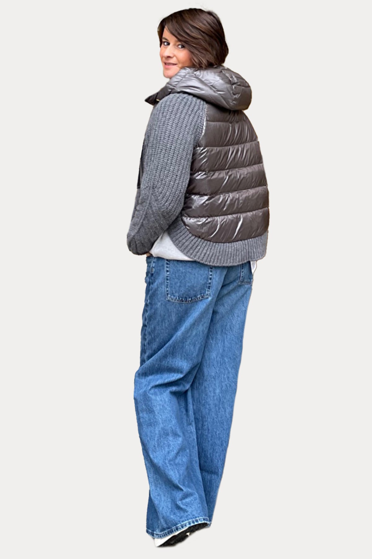 Herno Relaxed Fit Kapüşonlu Puffer Örgü Yün Triko Ceket