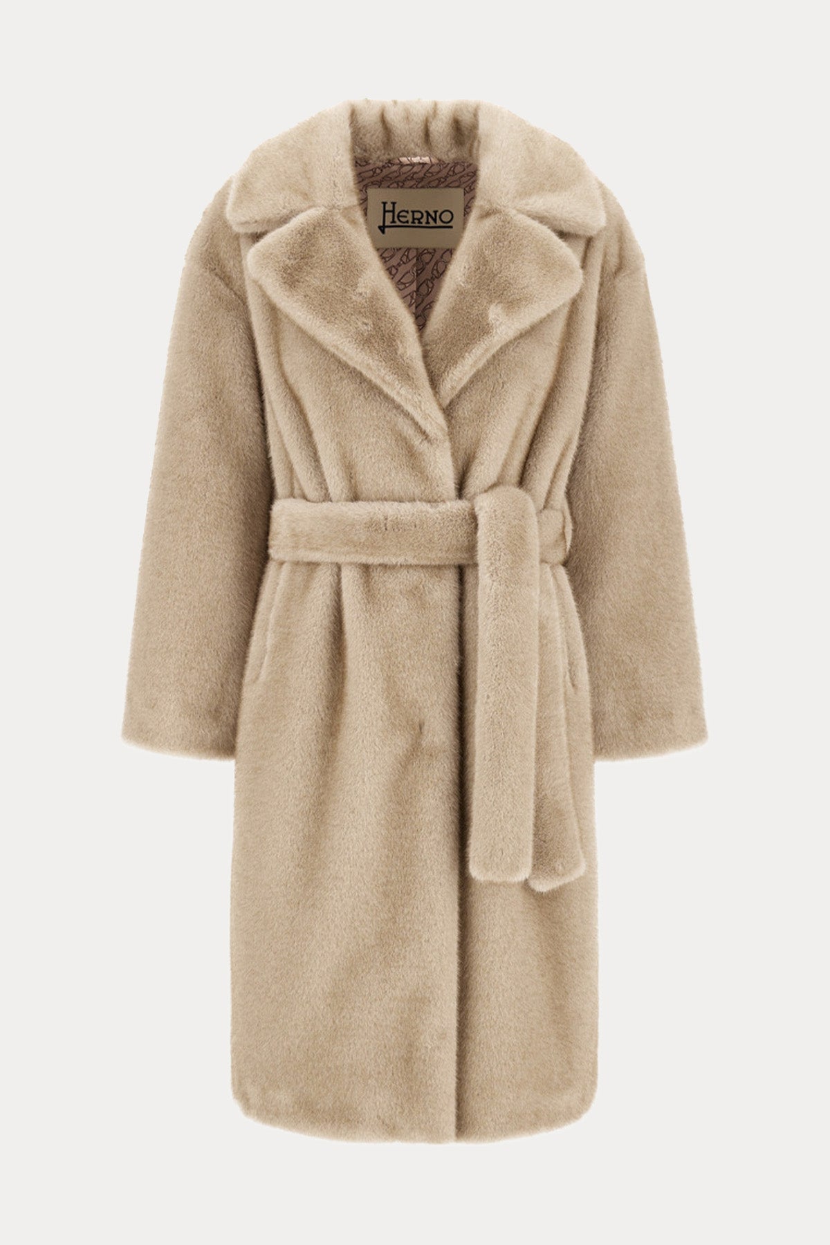 Herno Regular Fit Kemerli Peluş Manto