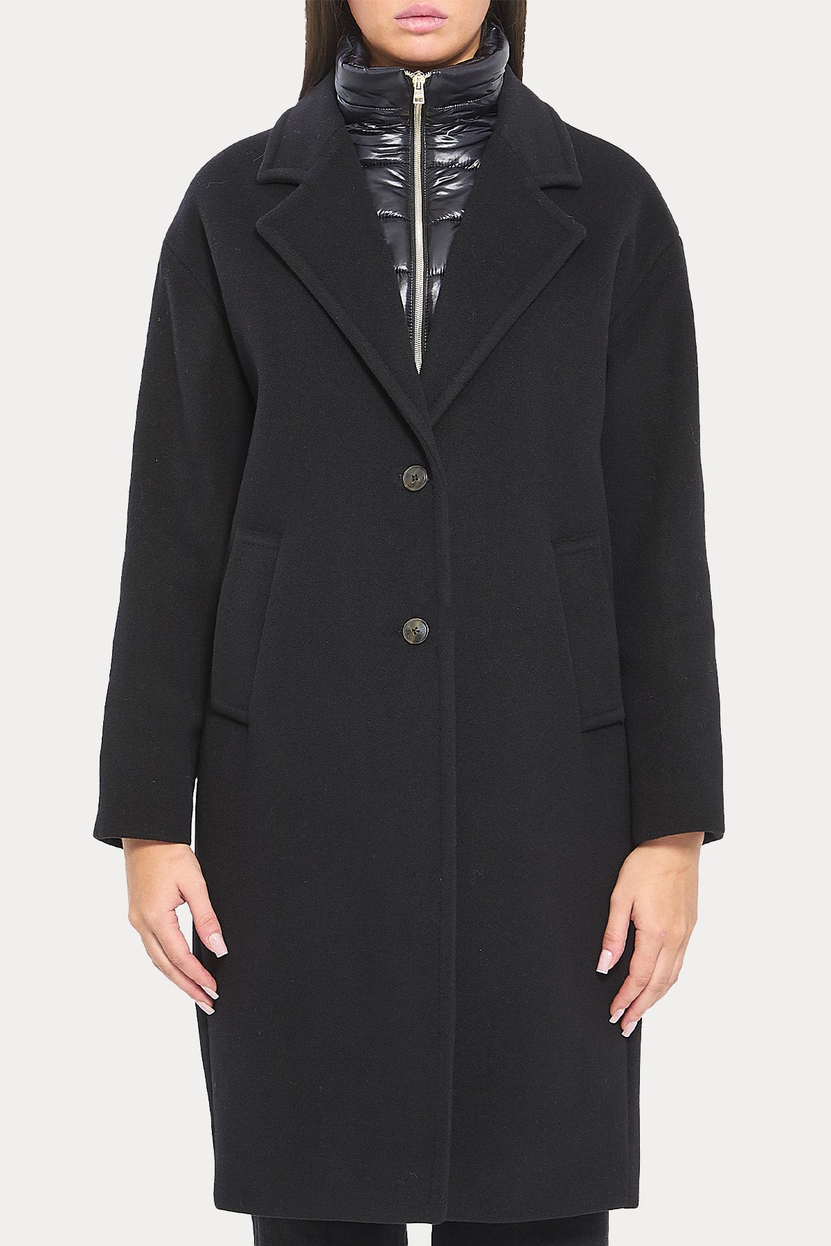 Herno Regular Fit Dik Yaka Demonte İç Parçalı Yün Kaban