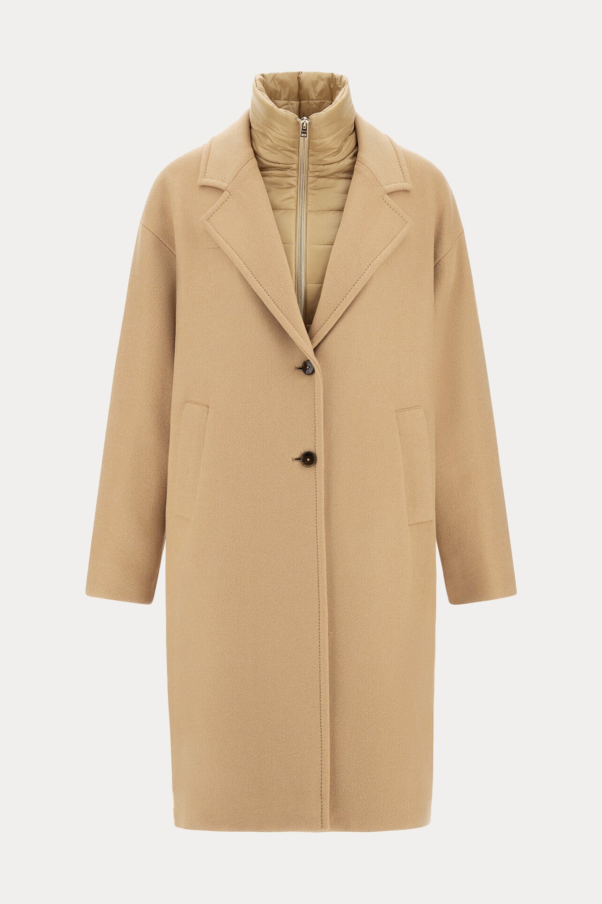 Herno Regular Fit Dik Yaka Demonte İç Parçalı Yün Kaban