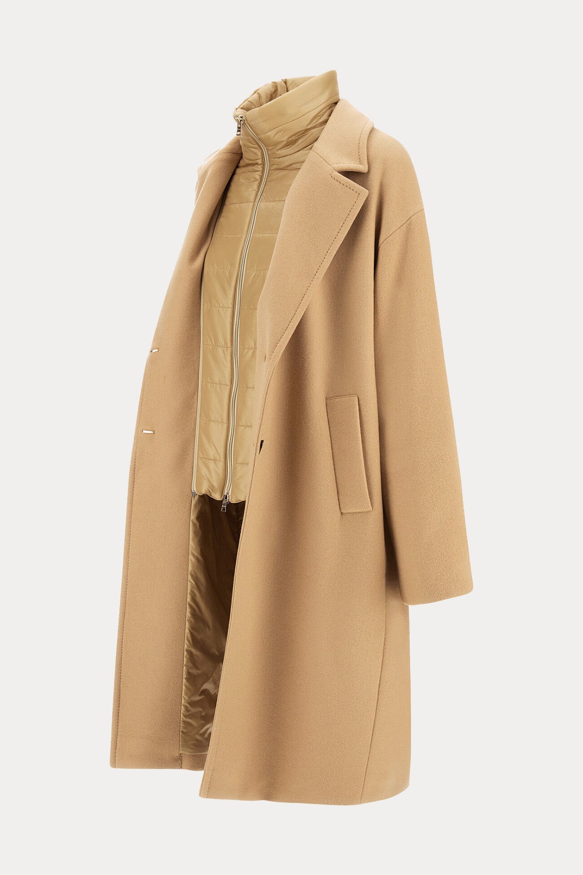 Herno Regular Fit Dik Yaka Demonte İç Parçalı Yün Kaban