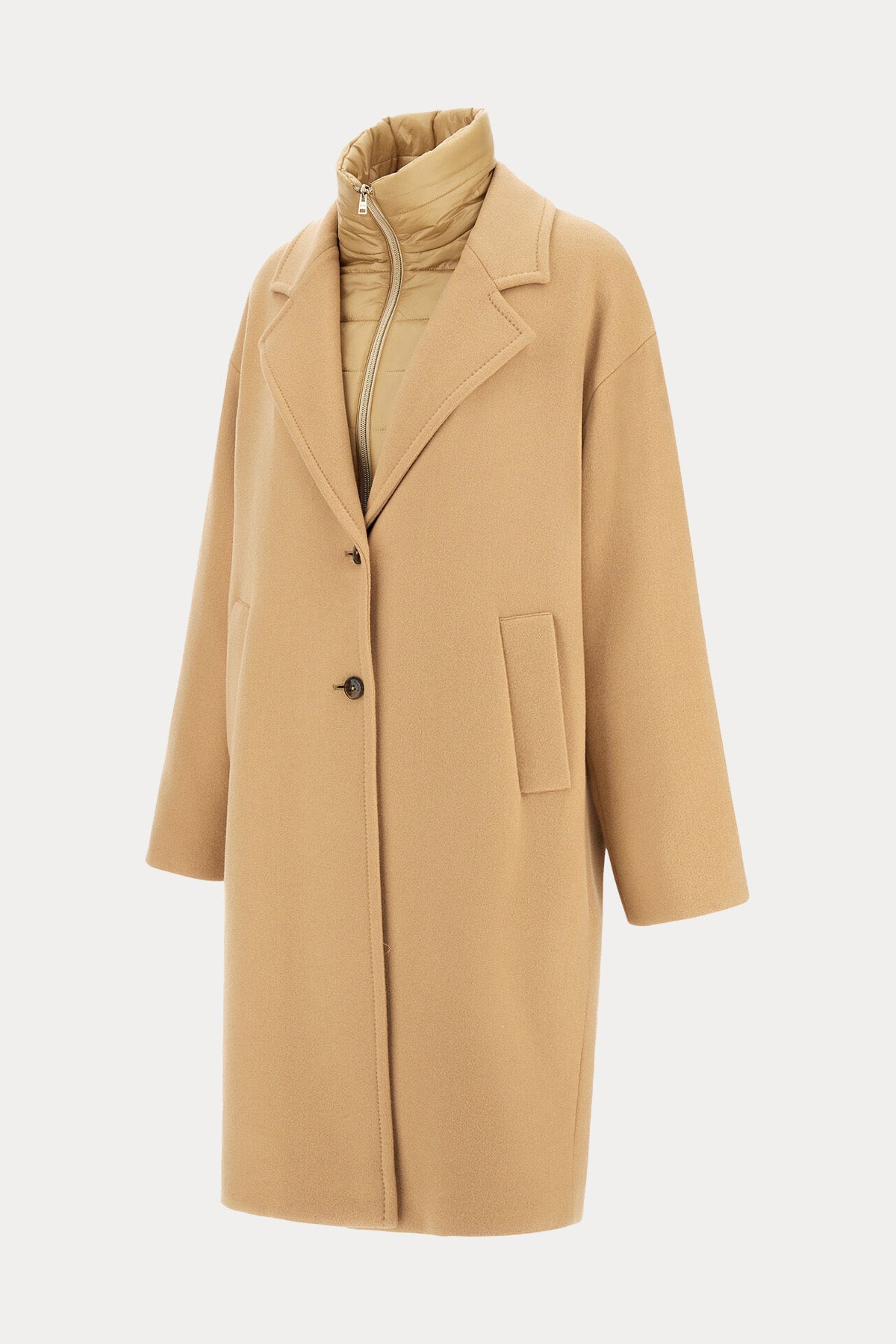 Herno Regular Fit Dik Yaka Demonte İç Parçalı Yün Kaban