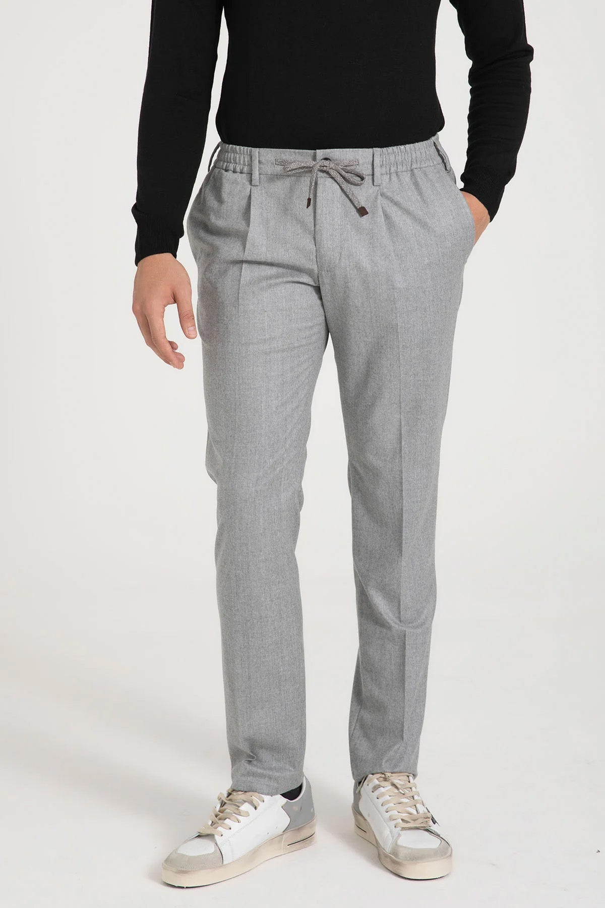 Fradi Beli Lastikli Tek Pile Yandan Cepli Yün Pantolon