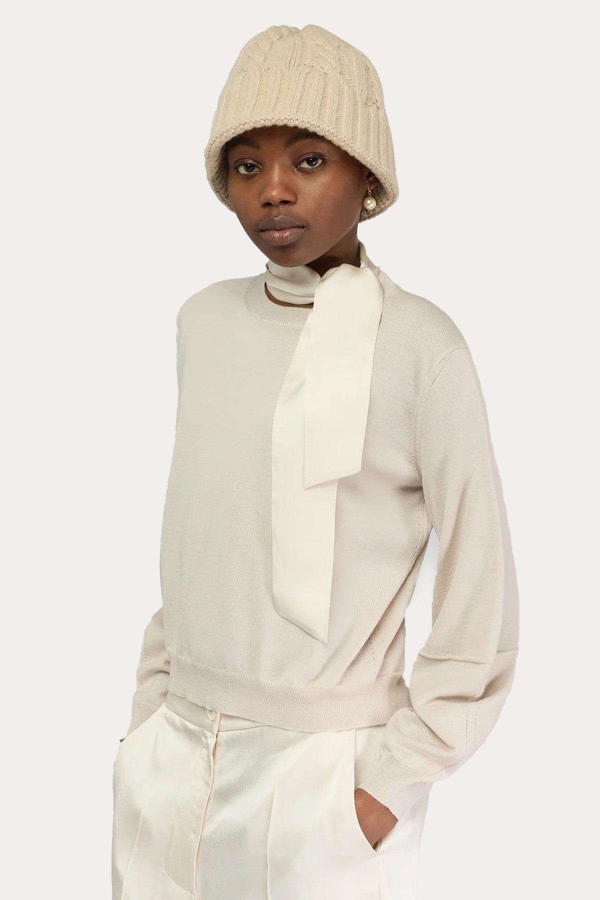 Semicouture Regular Fit Fularlı İnce Örgü Yün Triko