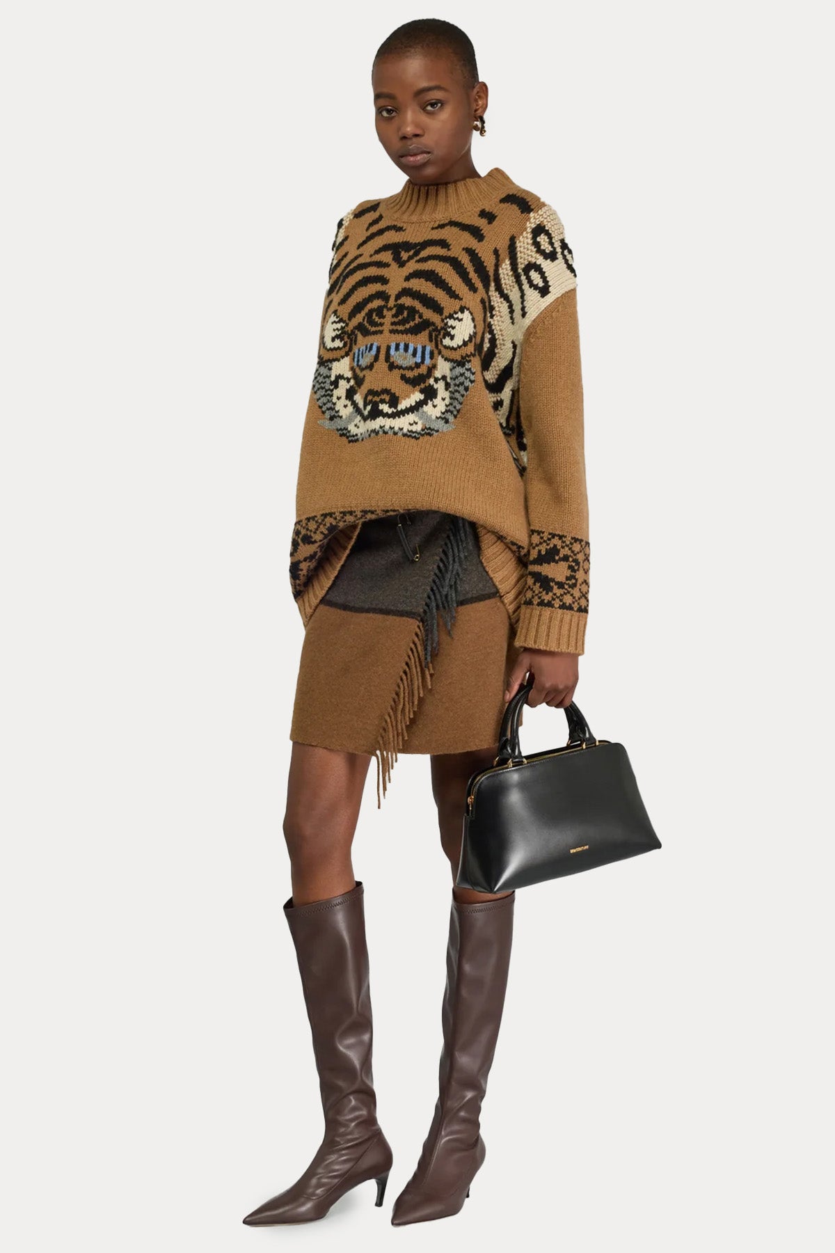 Semicouture Relaxed Fit Tiger Motifli Örgü Yün Triko