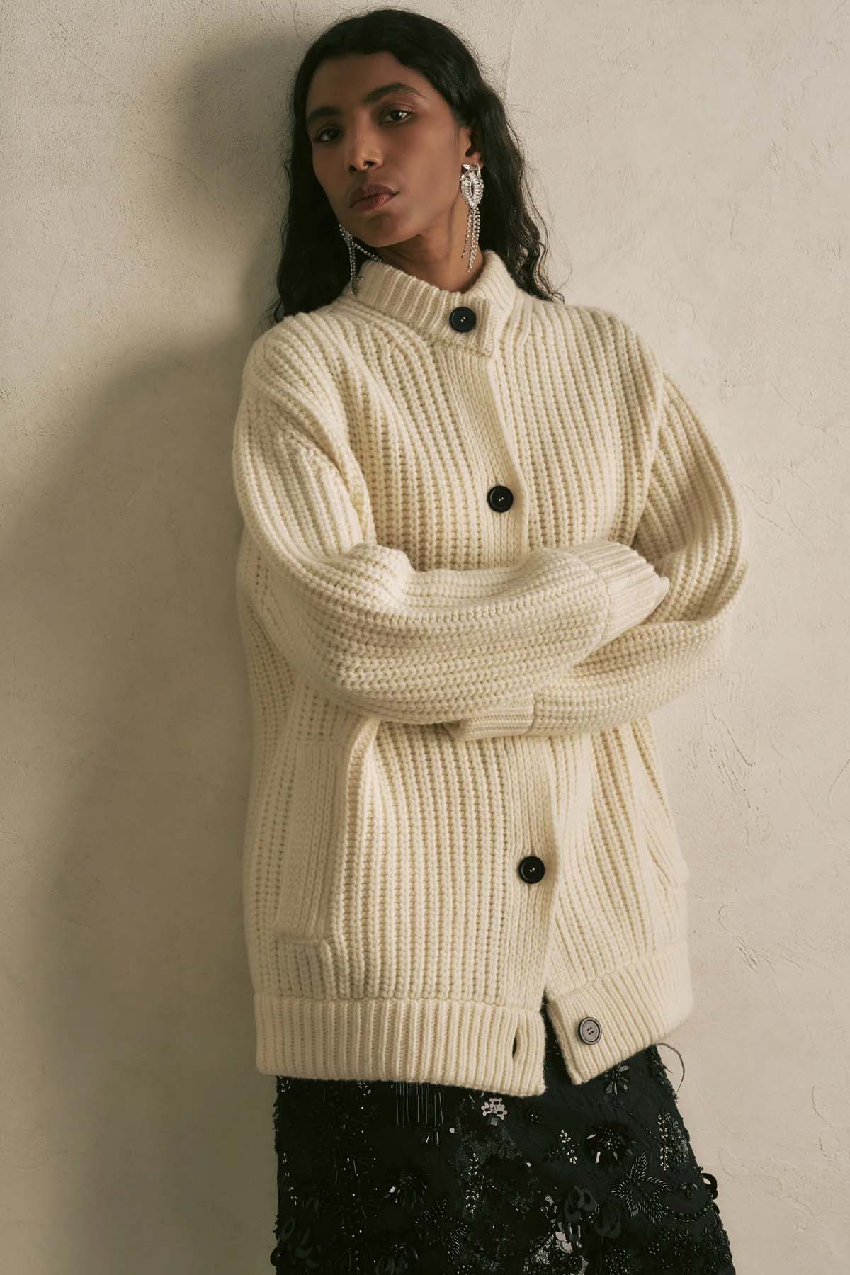 Semicouture Relaxed Fit Dik Yaka Örgü Yün Triko Ceket