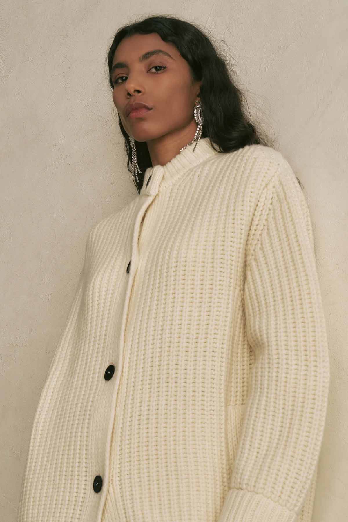 Semicouture Relaxed Fit Dik Yaka Örgü Yün Triko Ceket