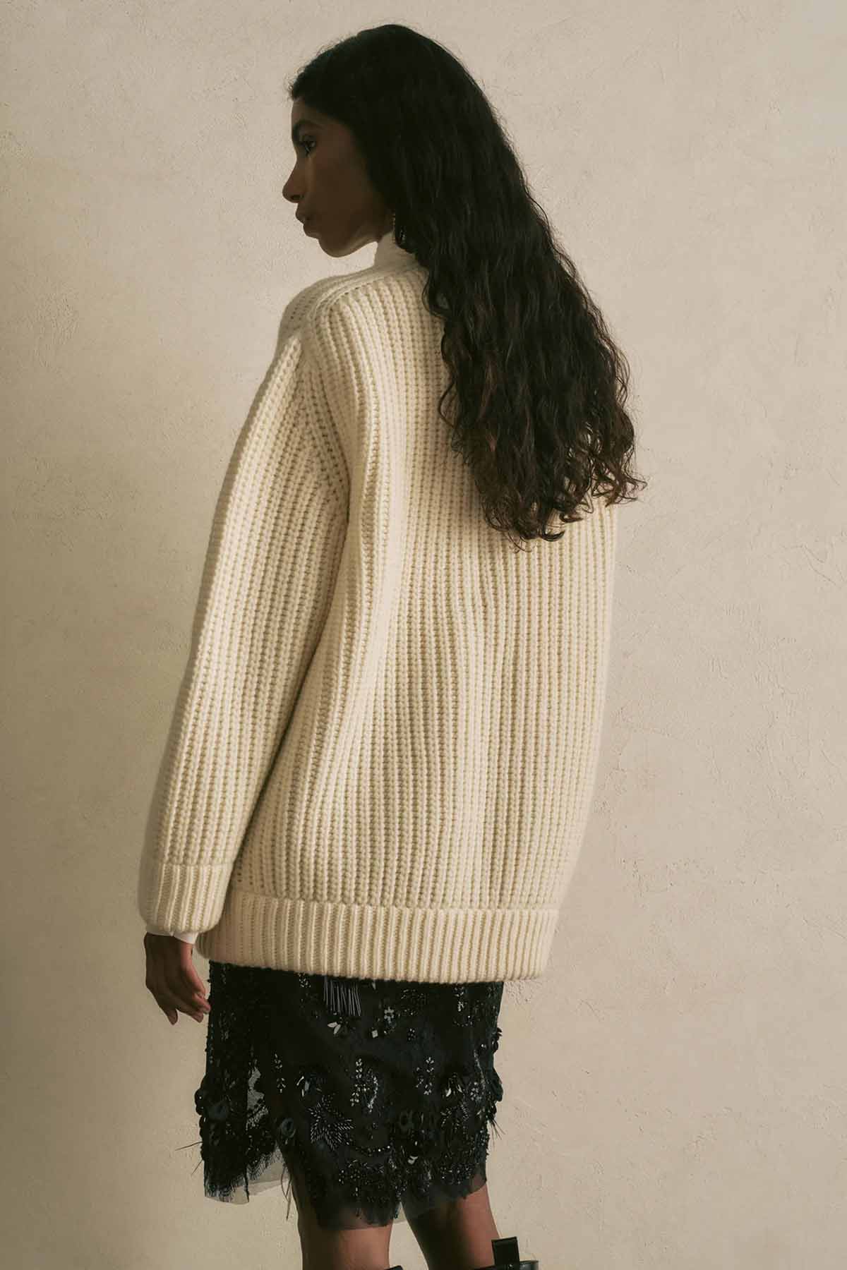 Semicouture Relaxed Fit Dik Yaka Örgü Yün Triko Ceket