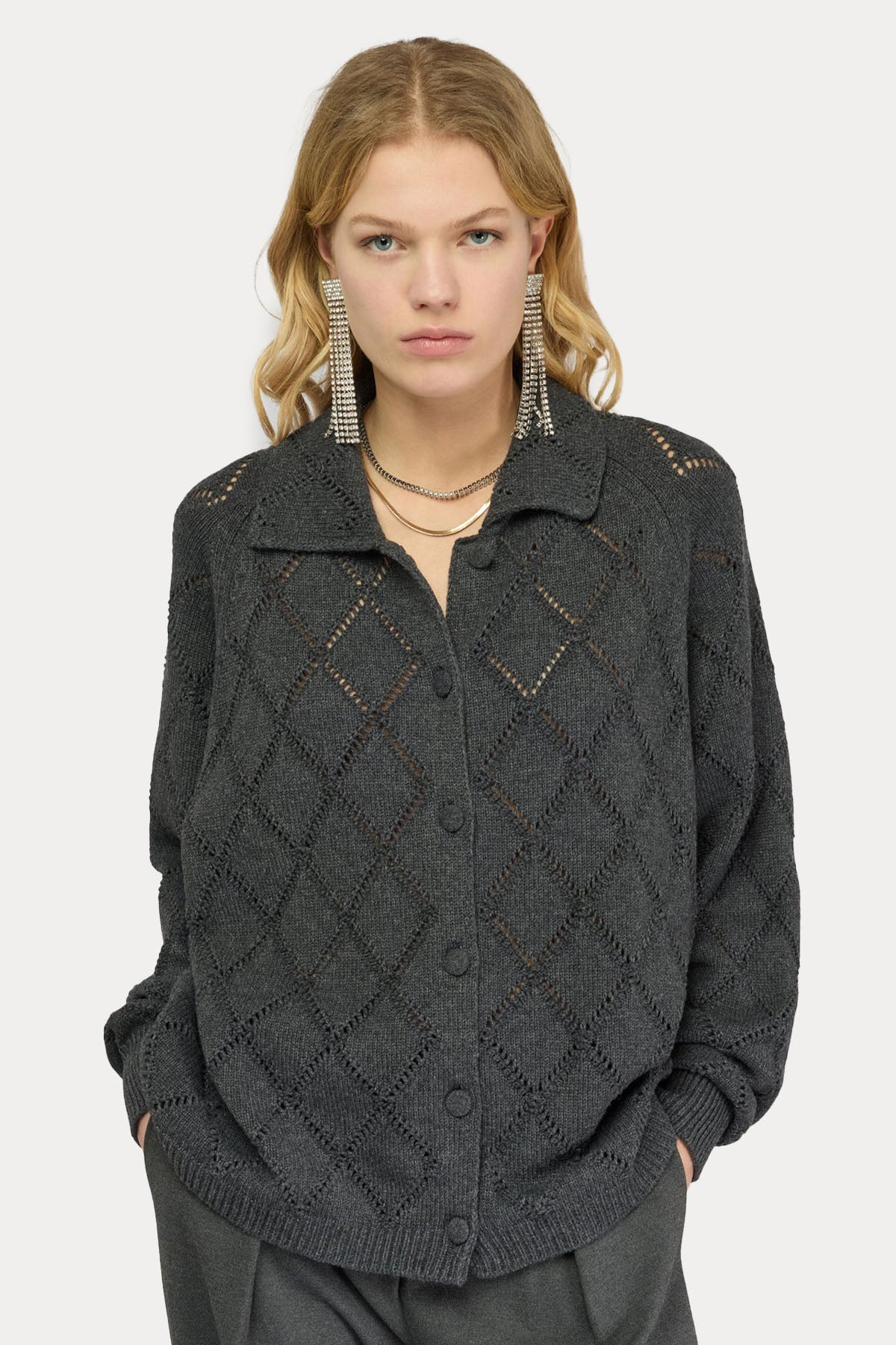 Semicouture Comfort Fit Jakarlı Örgü Kaşmir Triko Ceket