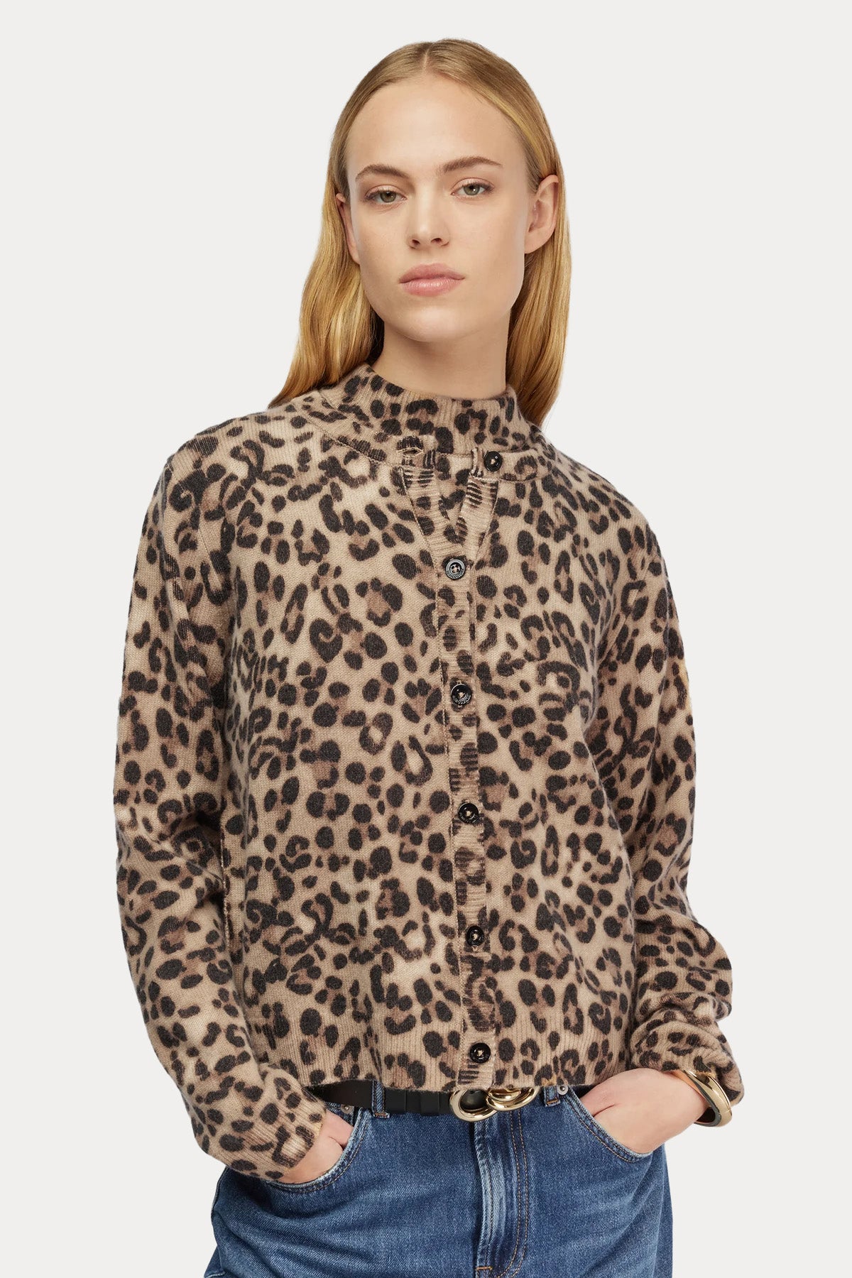 Semicouture Regular Fit Leopar Desenli Kaşmir Örgü Yün Triko Ceket-Ceket-Libas