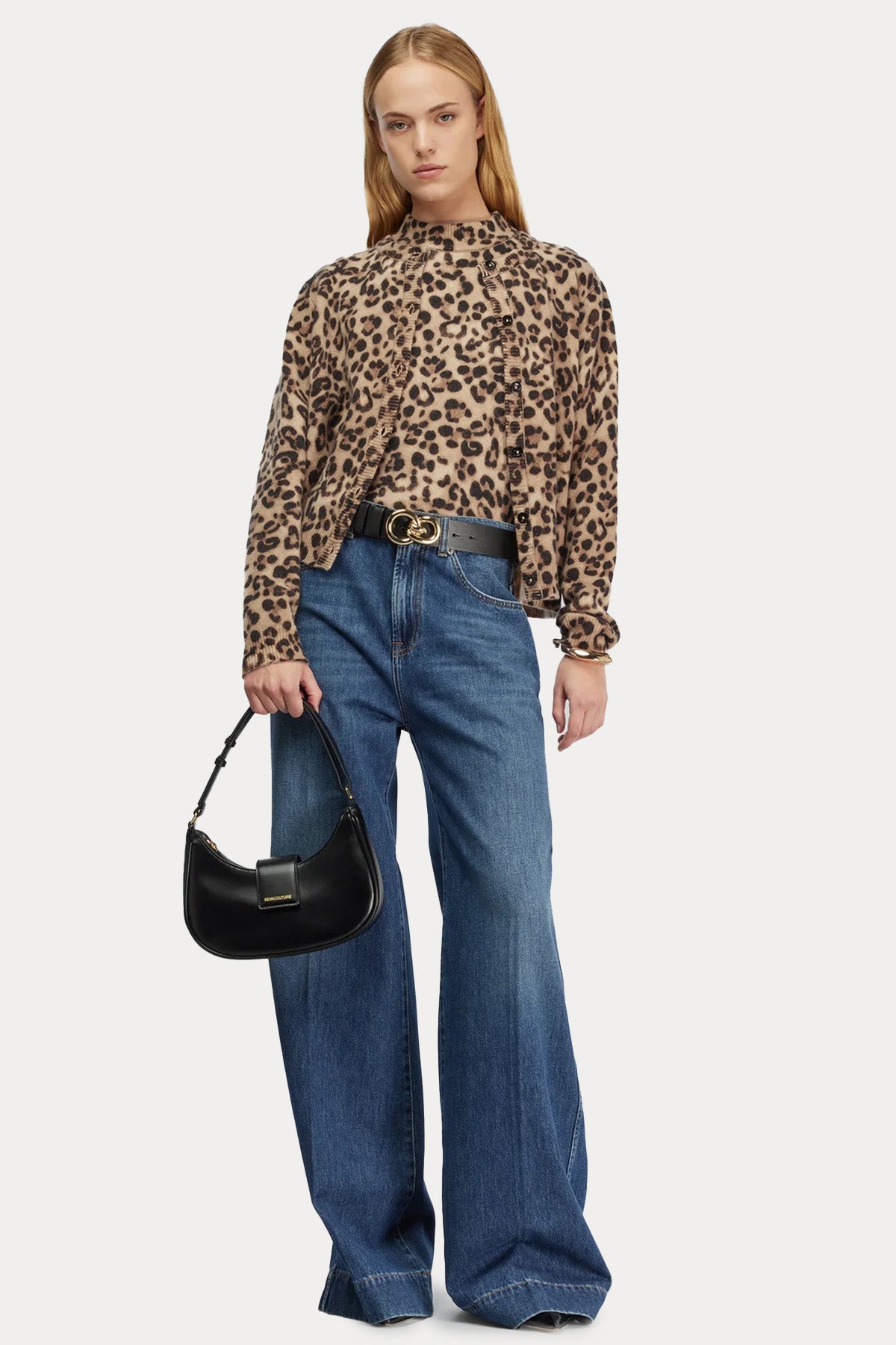 Semicouture Regular Fit Leopar Desenli Kaşmir Örgü Yün Triko Ceket-Ceket-Libas