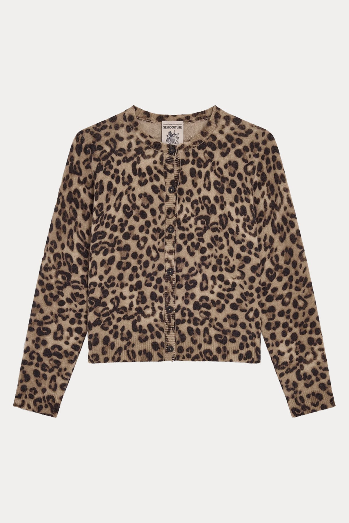 Semicouture Regular Fit Leopar Desenli Kaşmir Örgü Yün Triko Ceket