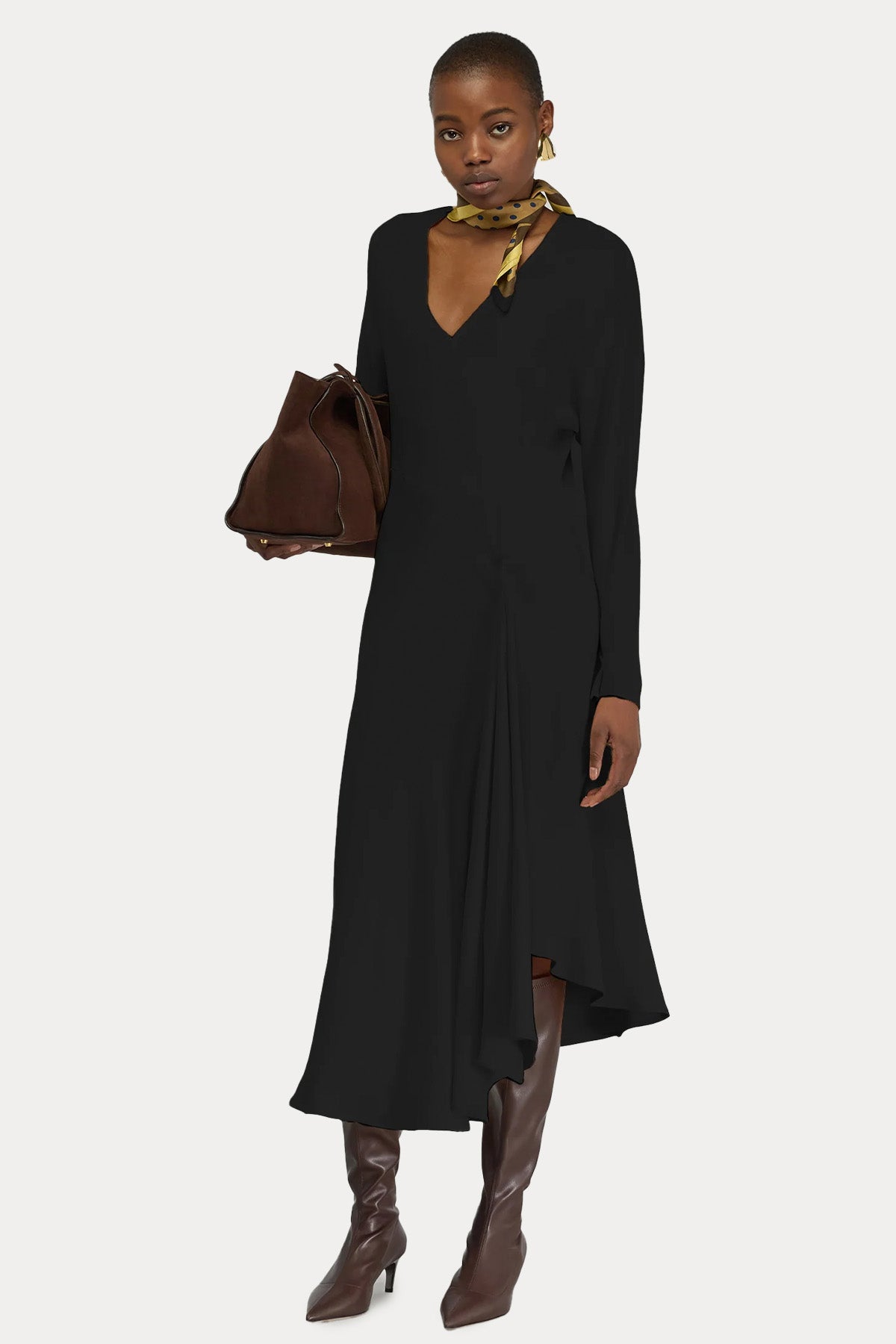 Semicouture V Yaka Asimetrik Kesim Midi Elbise