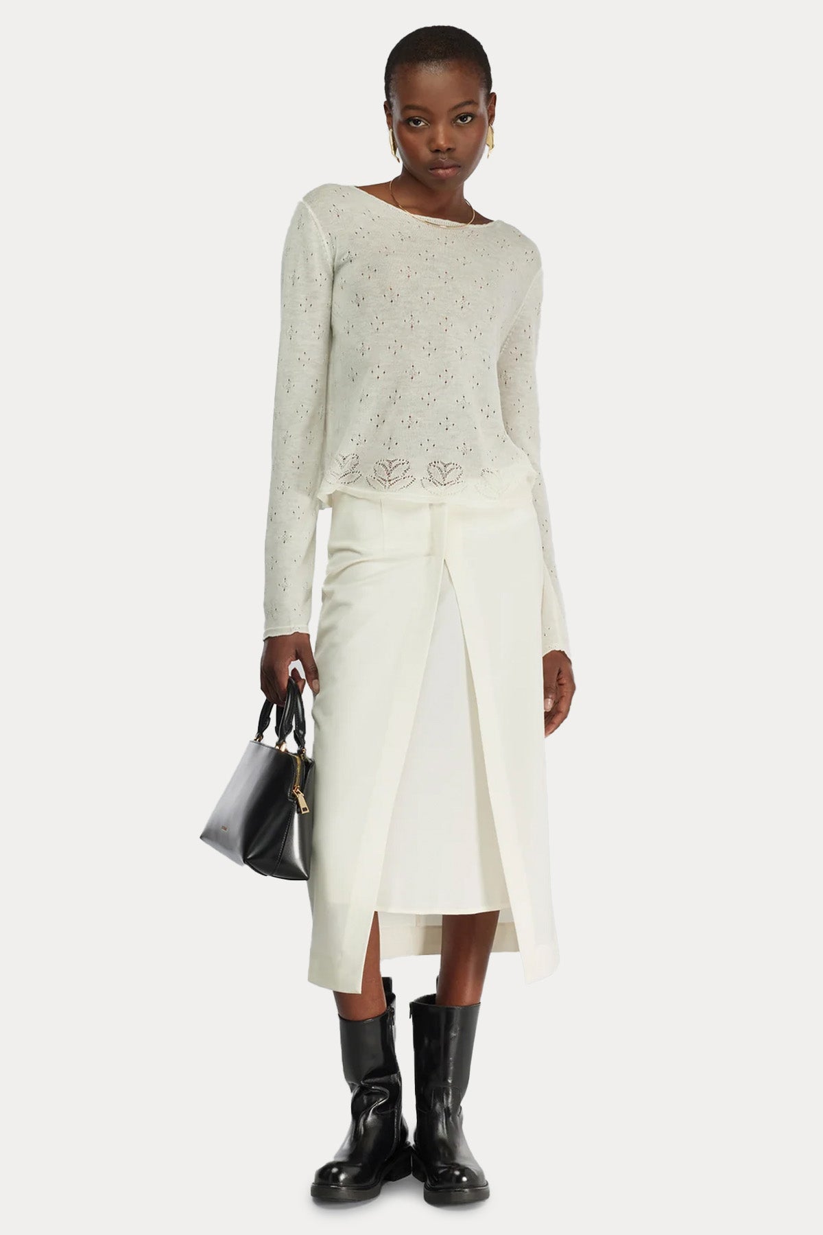 Semicouture Çift Parçalı Yün Midi Etek