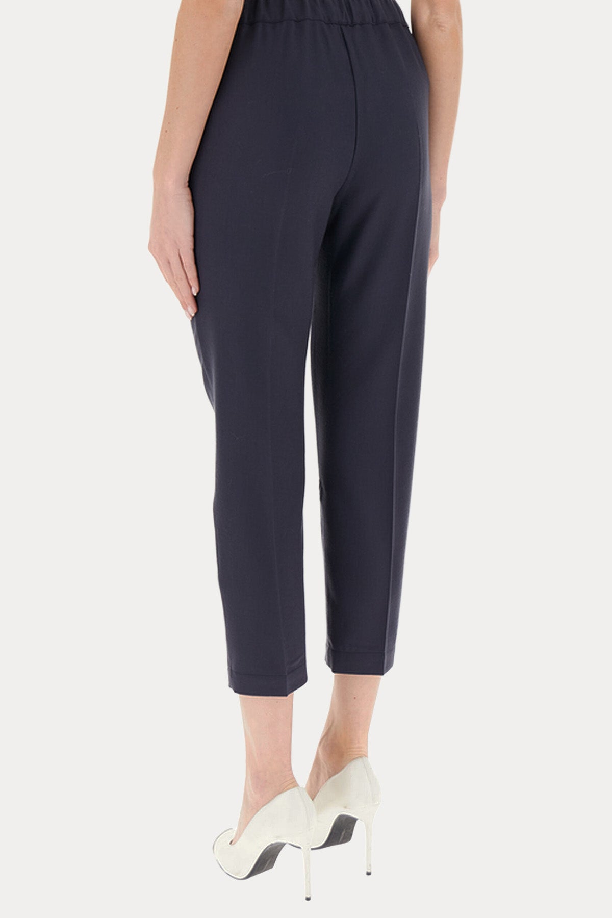 Semicouture Beli Lastikli Crop Paça Flanel Yün Pantolon