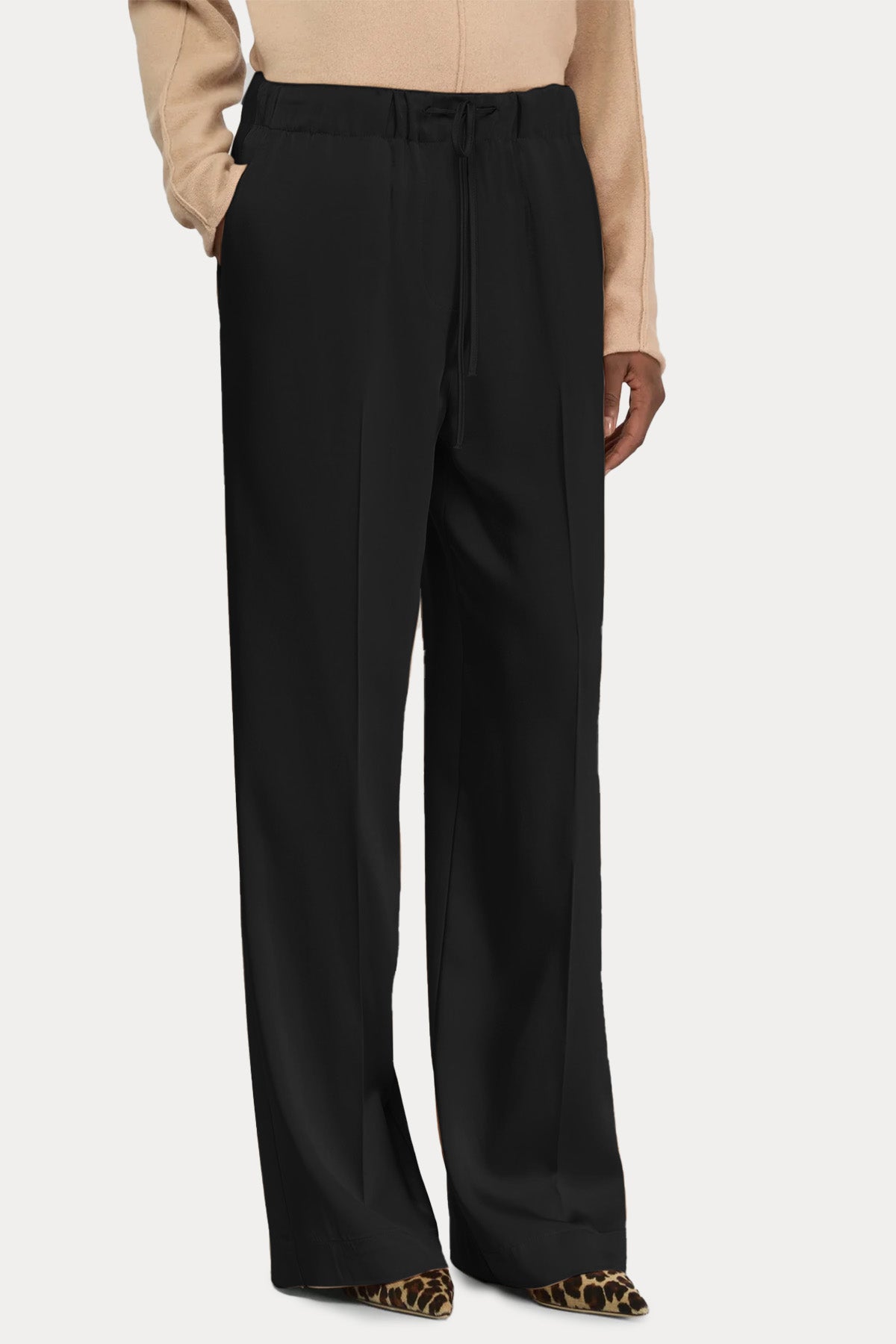 Semicouture Beli Lastikli Saten Dokulu Flanel Pantolon