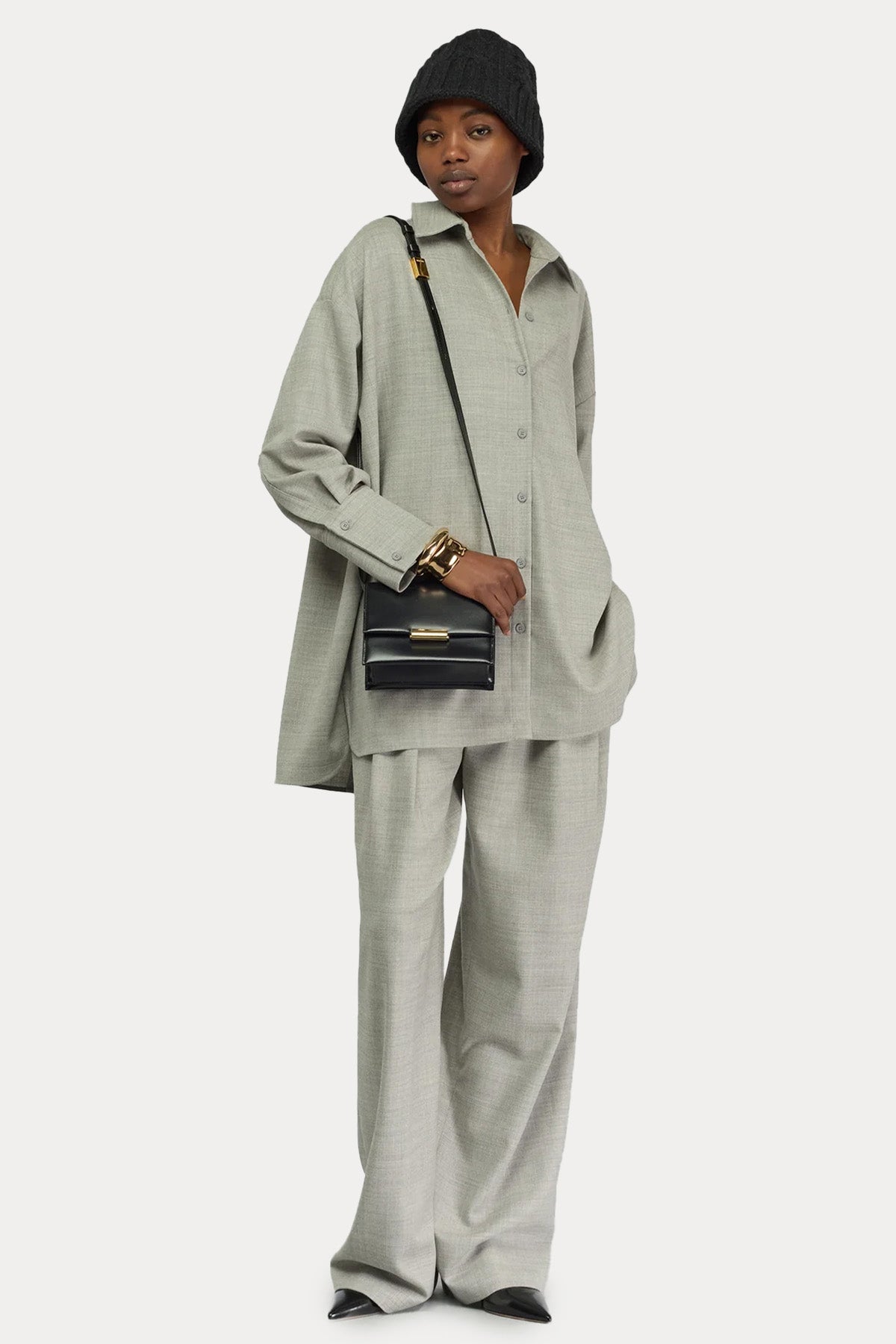 Semicouture Regular Fit Yüksek Bel Tek Pile Flanel Yün Pantolon