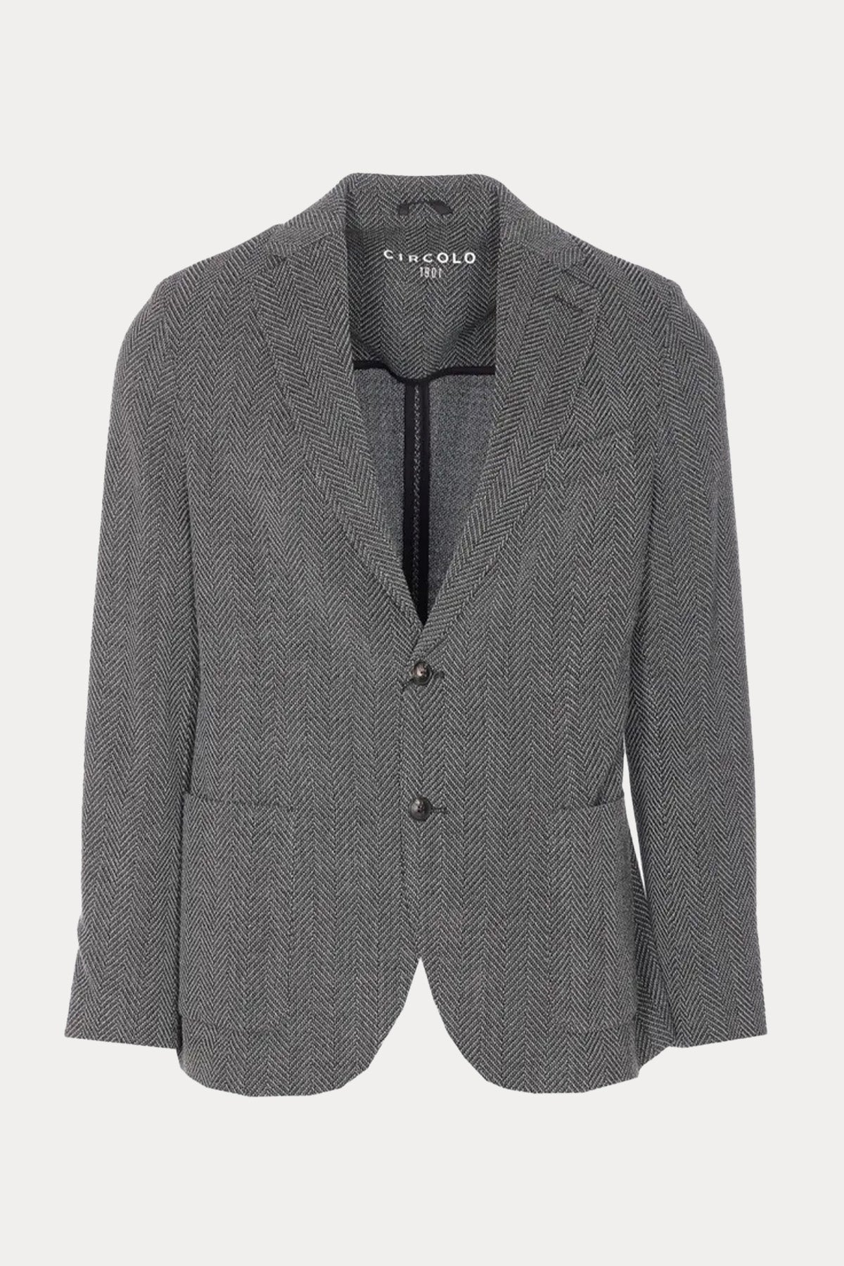 Circolo 1901 Slim Fit Balıksırtı Desenli Yün Blazer Ceket-Ceket-Libas