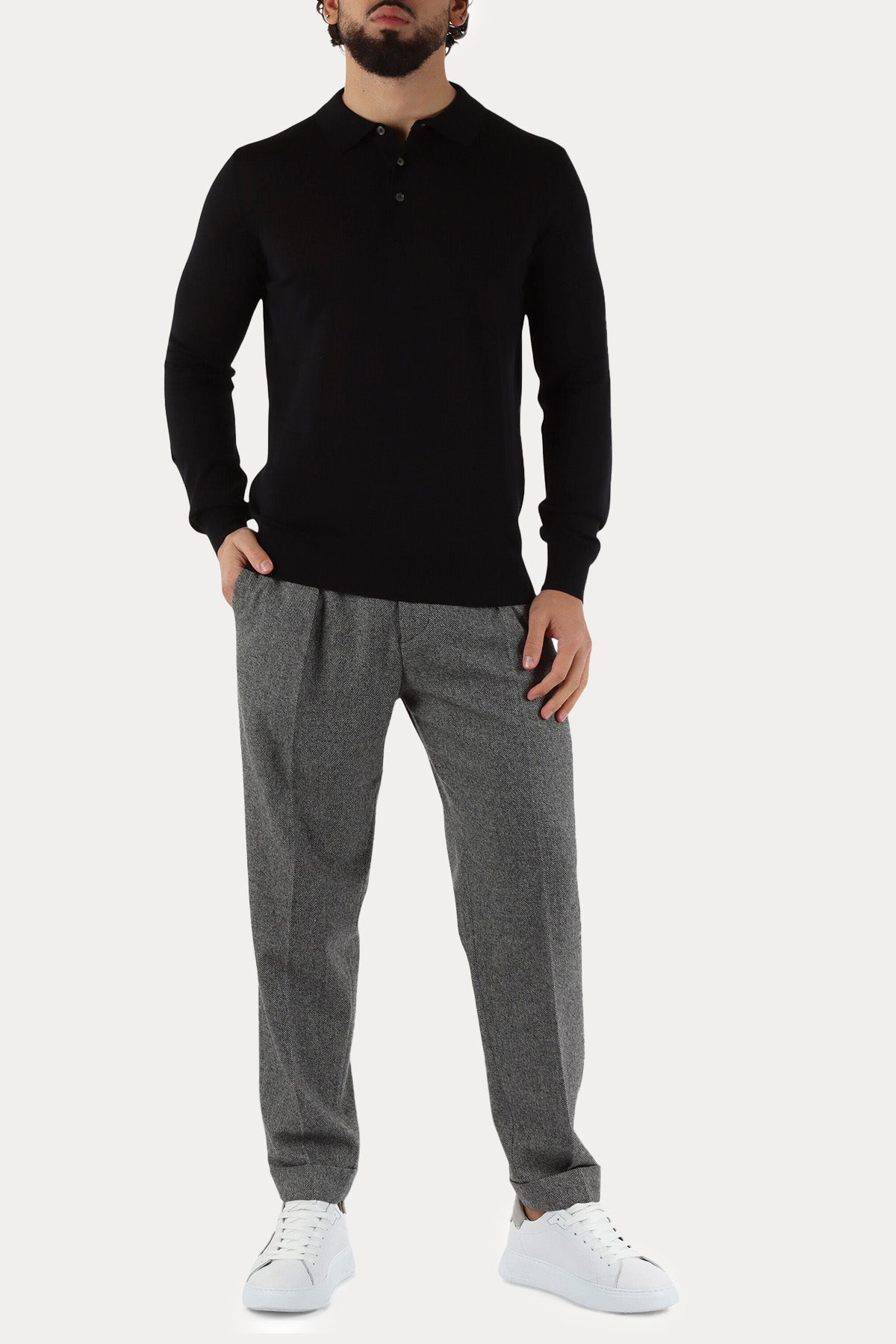 Michael Coal Carrot Fit Balıksırtı Desenli Tek Pile Kaşmir Yün Pantolon