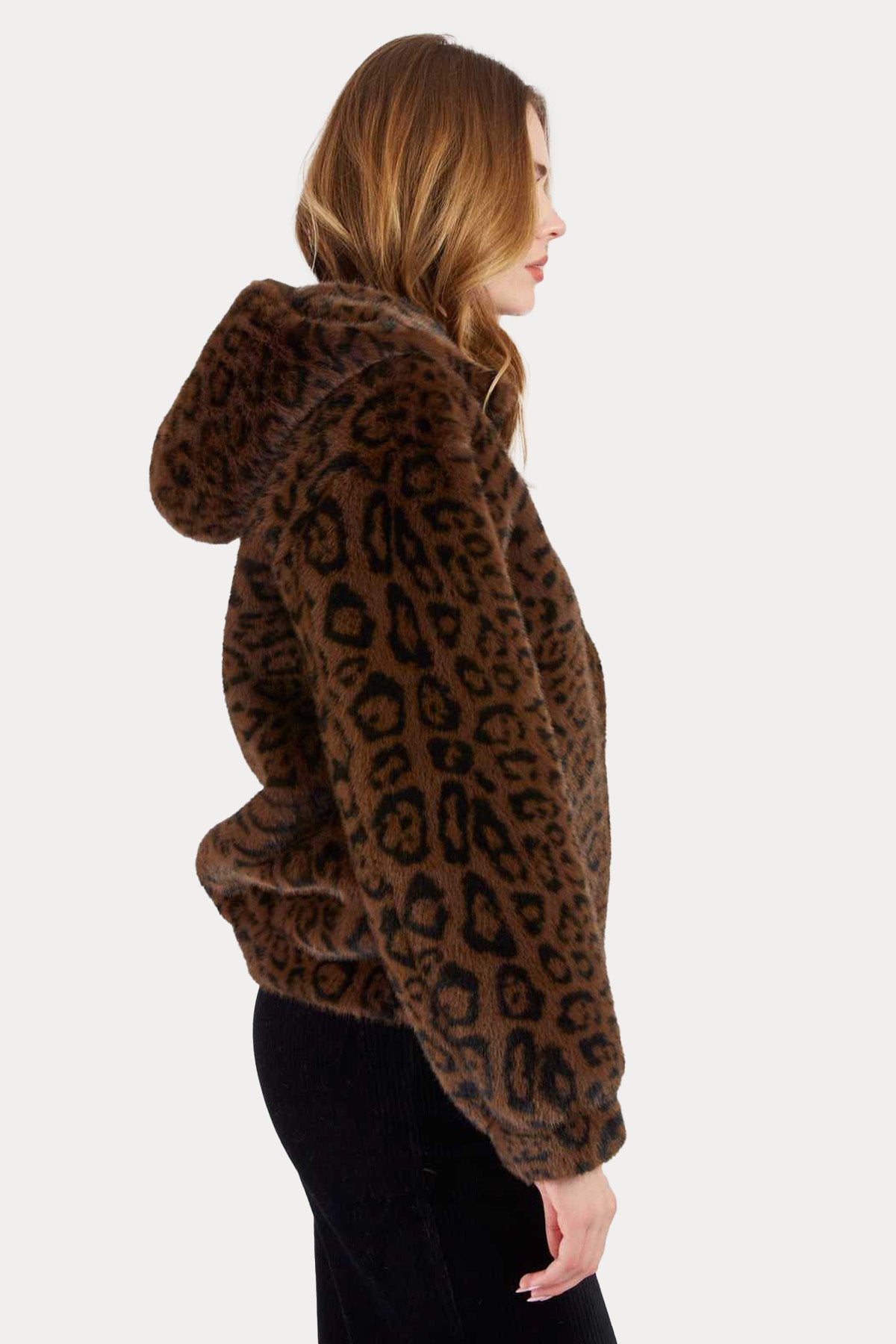 Rene Derhy Leopar Desenli Kapüşonlu Peluş Mont