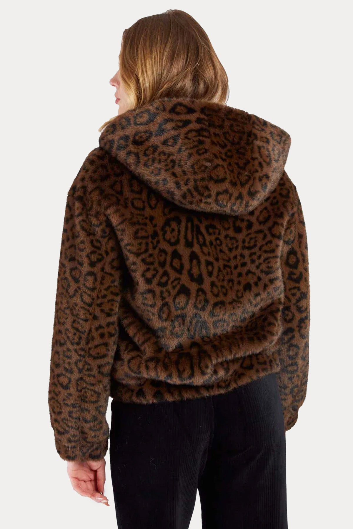 Rene Derhy Leopar Desenli Kapüşonlu Peluş Mont