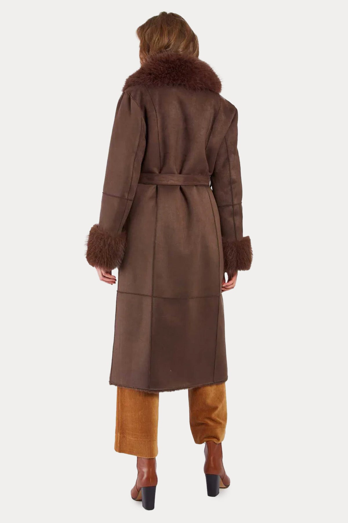 Rene Derhy Regular Fit Peluş Detaylı Kemerli Kaban