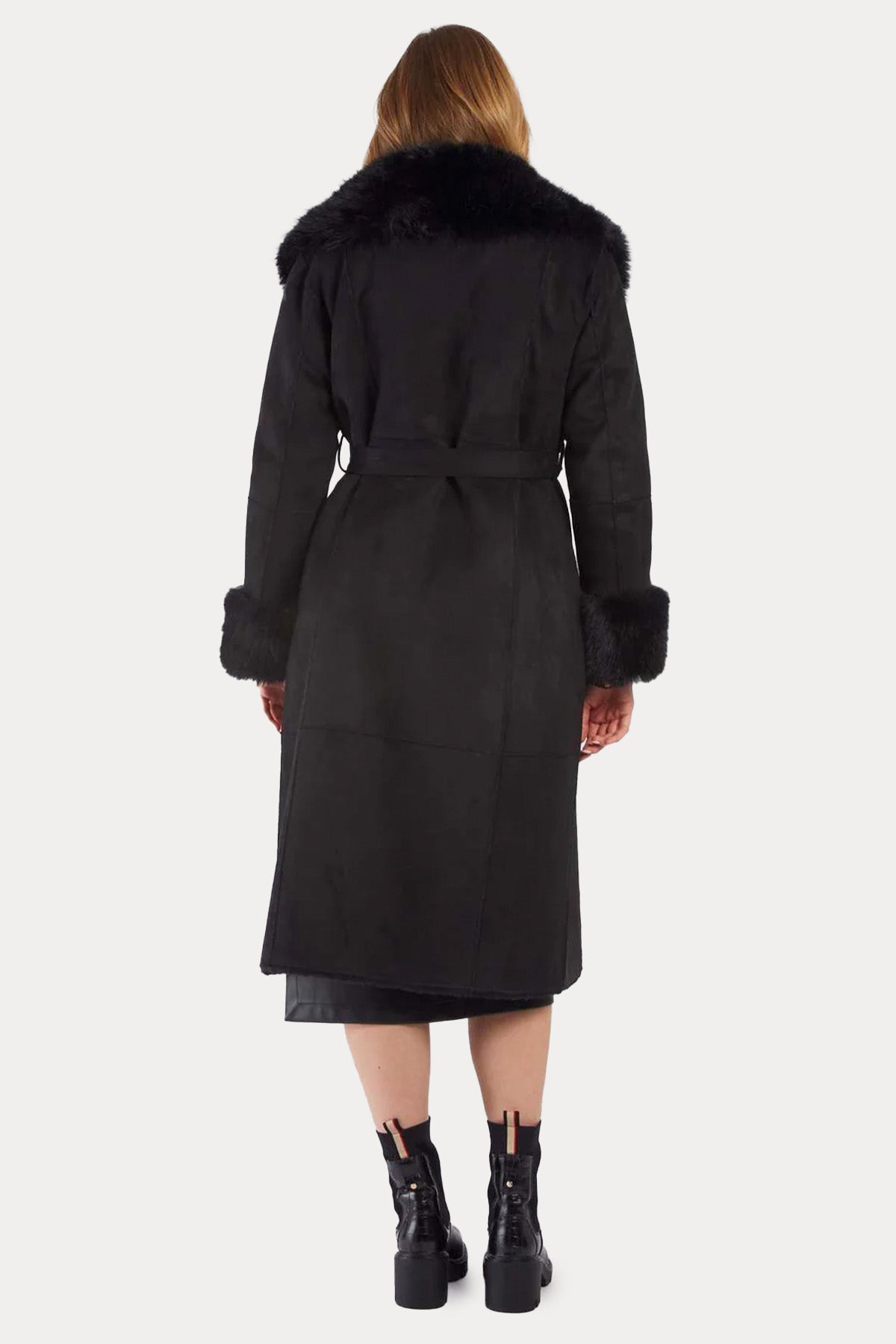 Rene Derhy Regular Fit Peluş Detaylı Kemerli Kaban