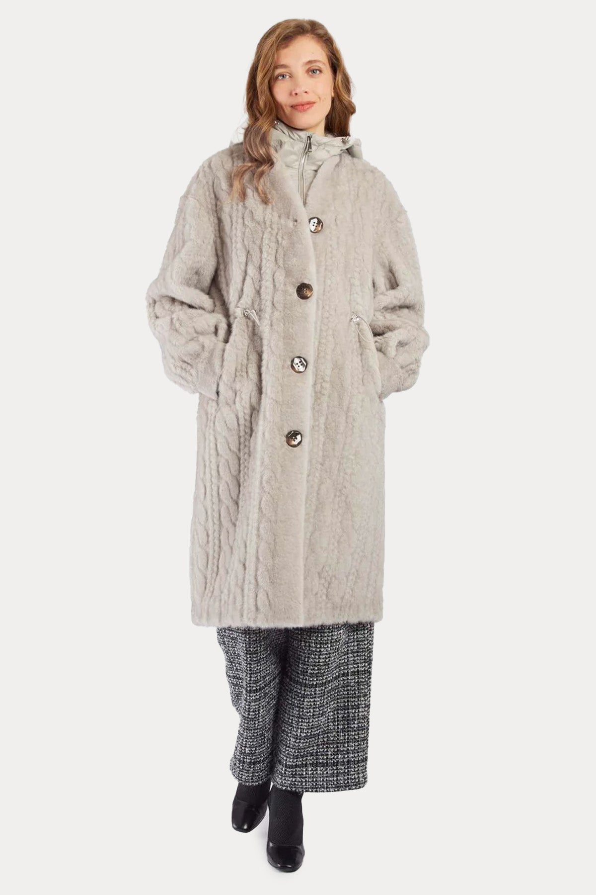 Rene Derhy Demonte İç Parçalı Saç Örgü Kapüşonlu Manto