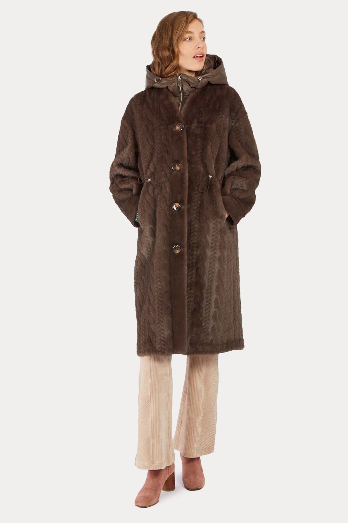 Rene Derhy Demonte İç Parçalı Saç Örgü Kapüşonlu Manto