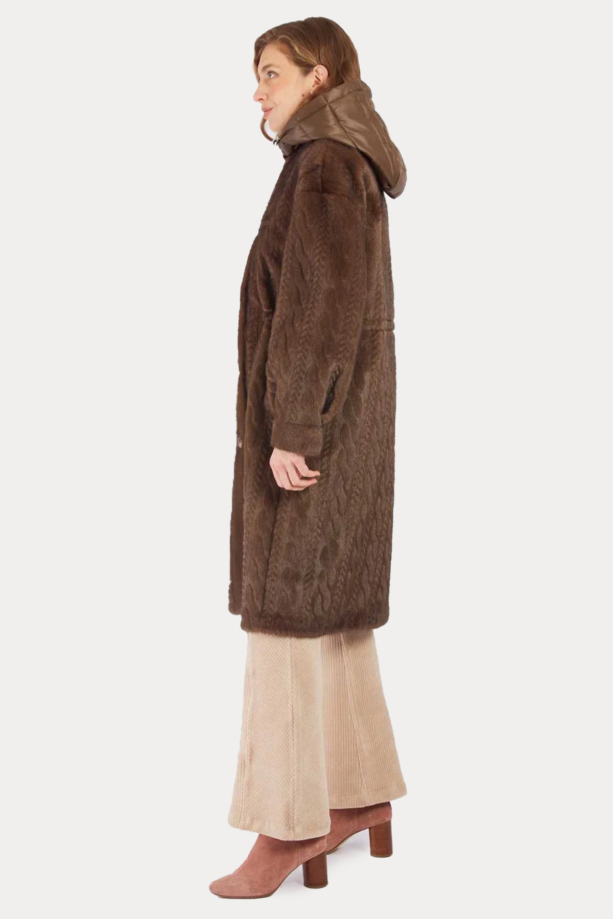 Rene Derhy Demonte İç Parçalı Saç Örgü Kapüşonlu Manto